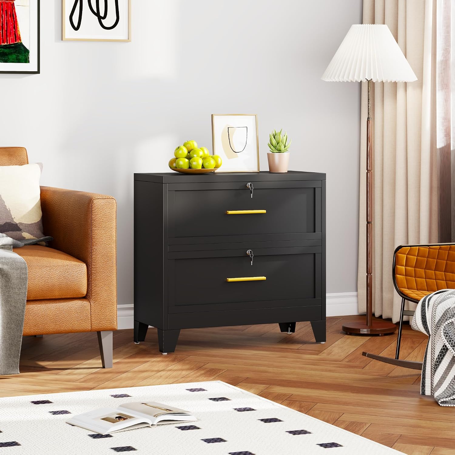 3 Drawer File Cabinet, Office Mobile Filing Cabinet, Printer Stand | All-in-One Office Storage, 3 Storage Drawers, 2 Adjustable Shelves, Lockable Cabinet, 4 Casters, 46.5-Inch Top