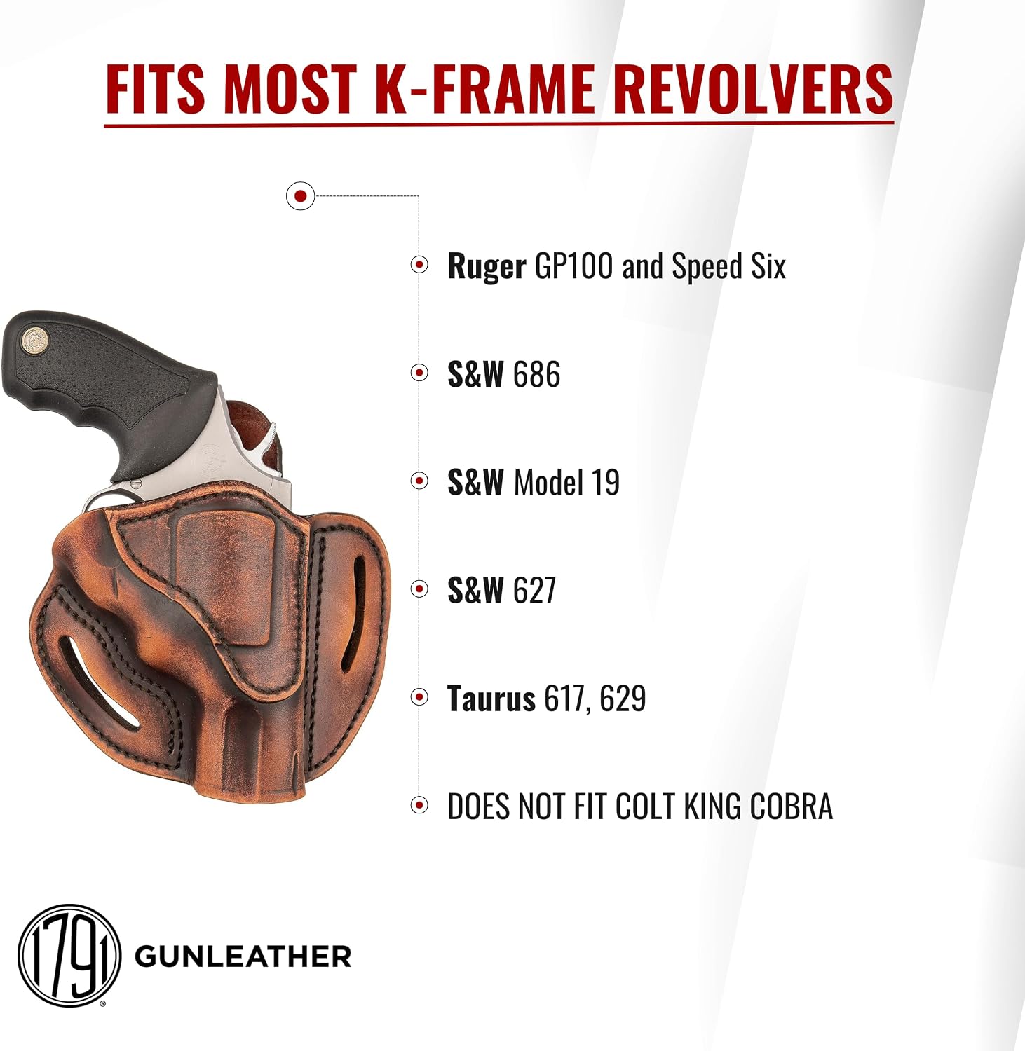 1791 Gunleather K-Frame Holster Fits 2.75" Barrel GP100, S&W 686, Model 66