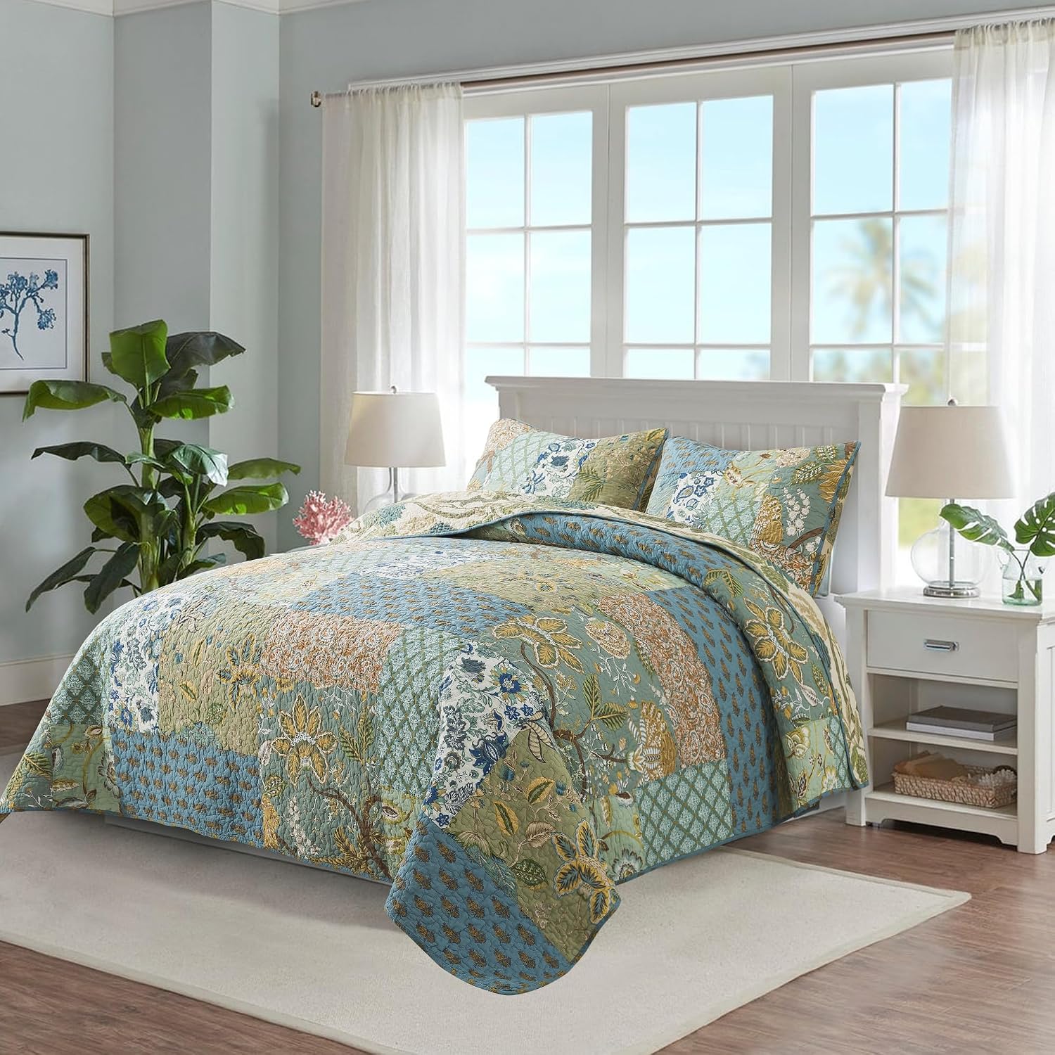 Striped Classical Cotton 3-Piece Patchwork Bedspread Quilt Sets, King Size