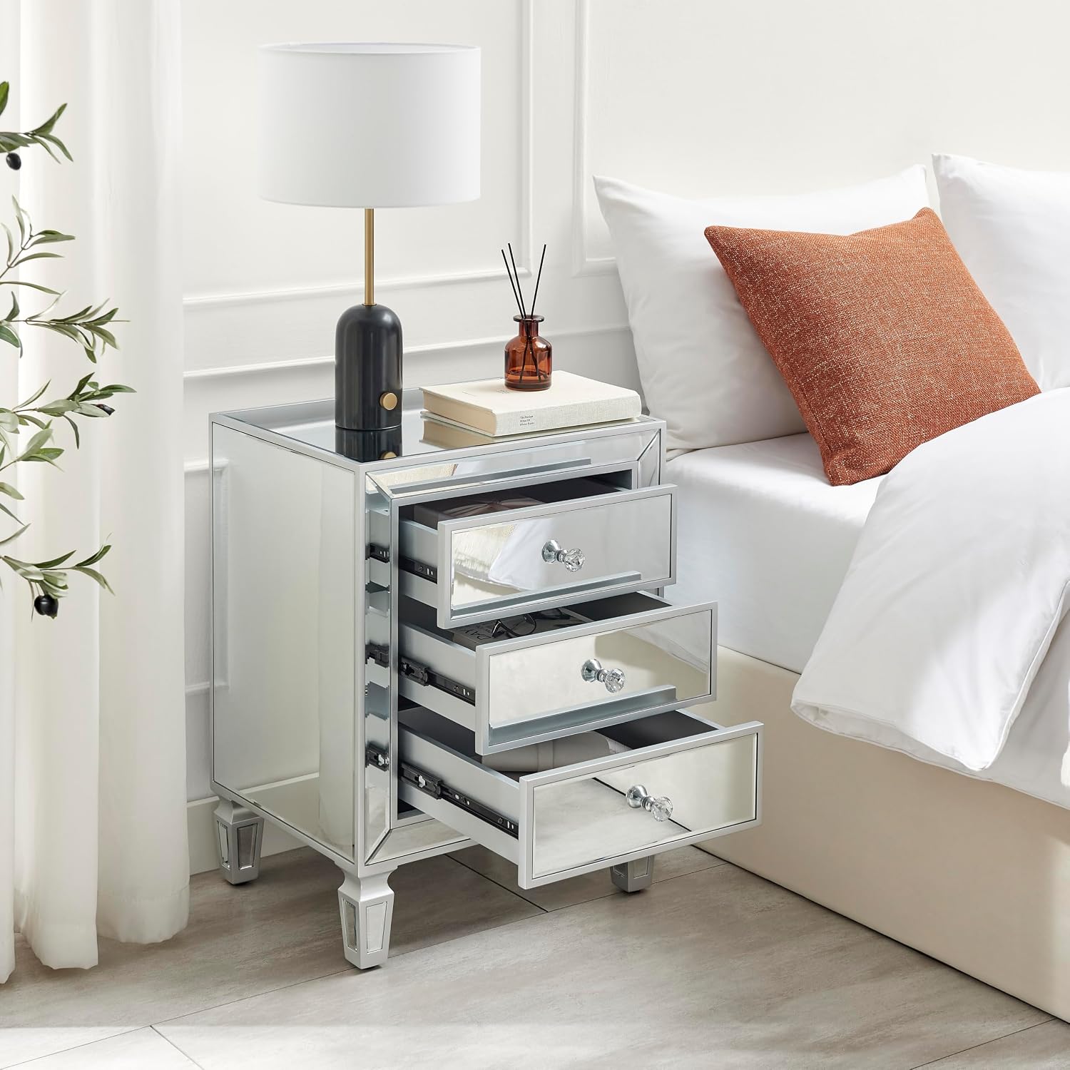 Furniturebox UK Venetian Mirrored Bedside Side Table Cabinet Modern 3 Drawer