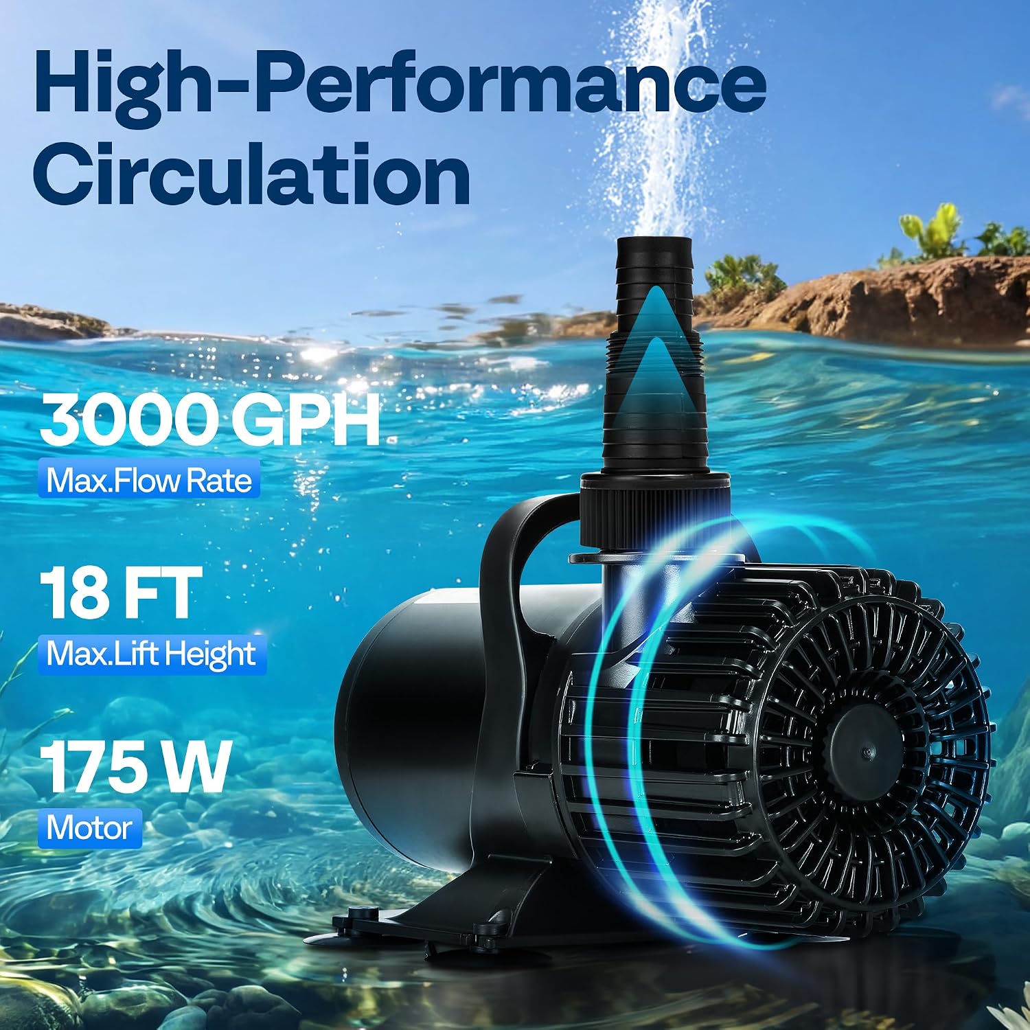 VIVOHOME 100W Pond Pump, 1600GPH Submersible Water Pump for Koi Pond