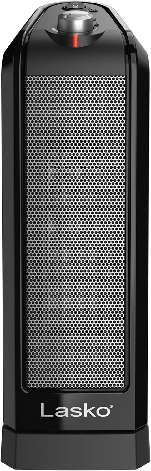 Lasko Oscillating Ceramic Tower Space Heater for Home with Overheat Protection, Adjustable Thermostat, and 2 Speeds, 15.7 Inches, Black, 1500W