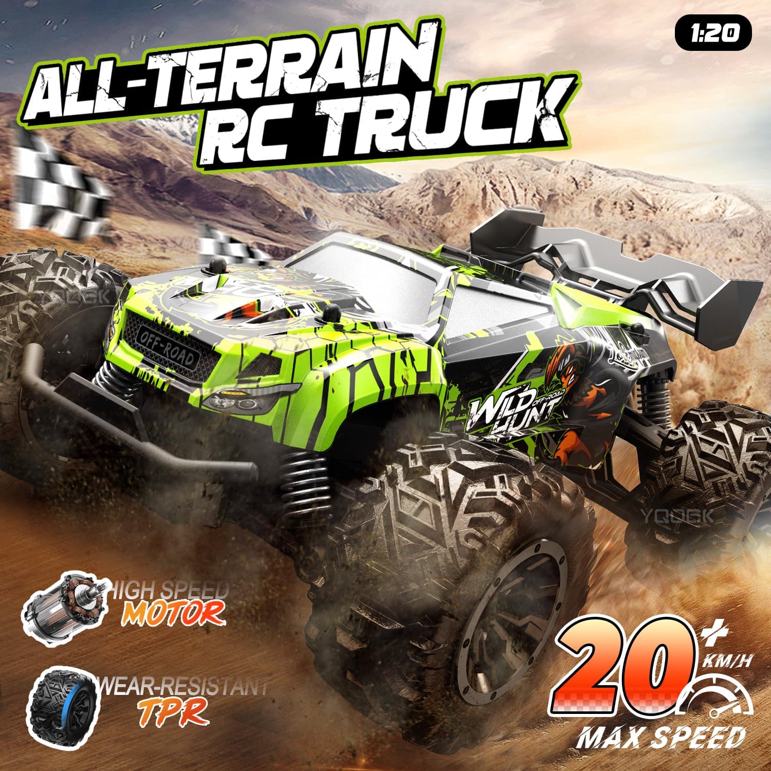 1/18 Scale High Speed RC Cars, 30KM/H 4WD Off-Road Remote Control Trucks for Adults and Kids Boys, All Terrain Truck Toys Gifts