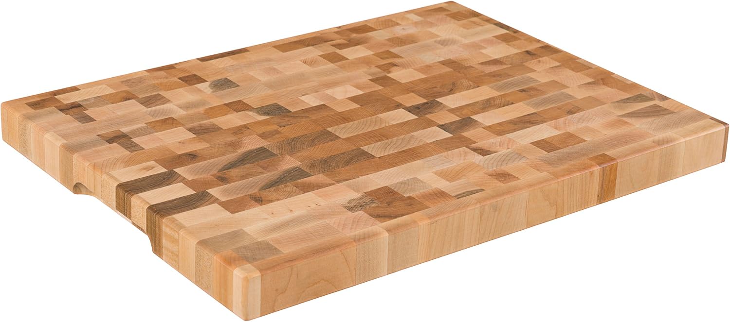 Labell Maple End-Grain Butcher Block, Juice Groove, 12 x 16 x 1.25 in | Checkered Cutting Board, Handcrafted in Canada, Thick, for Meat, Cheese