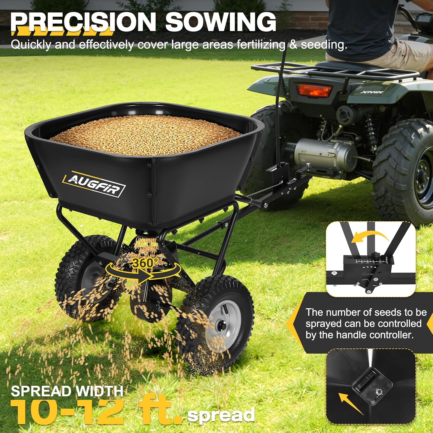 AugFir Tow Behind Broadcast Spreader, 130 LBS Capacity Lawn Fertilizer Spreader for Riding Mower, ATV, UTV & Tractor