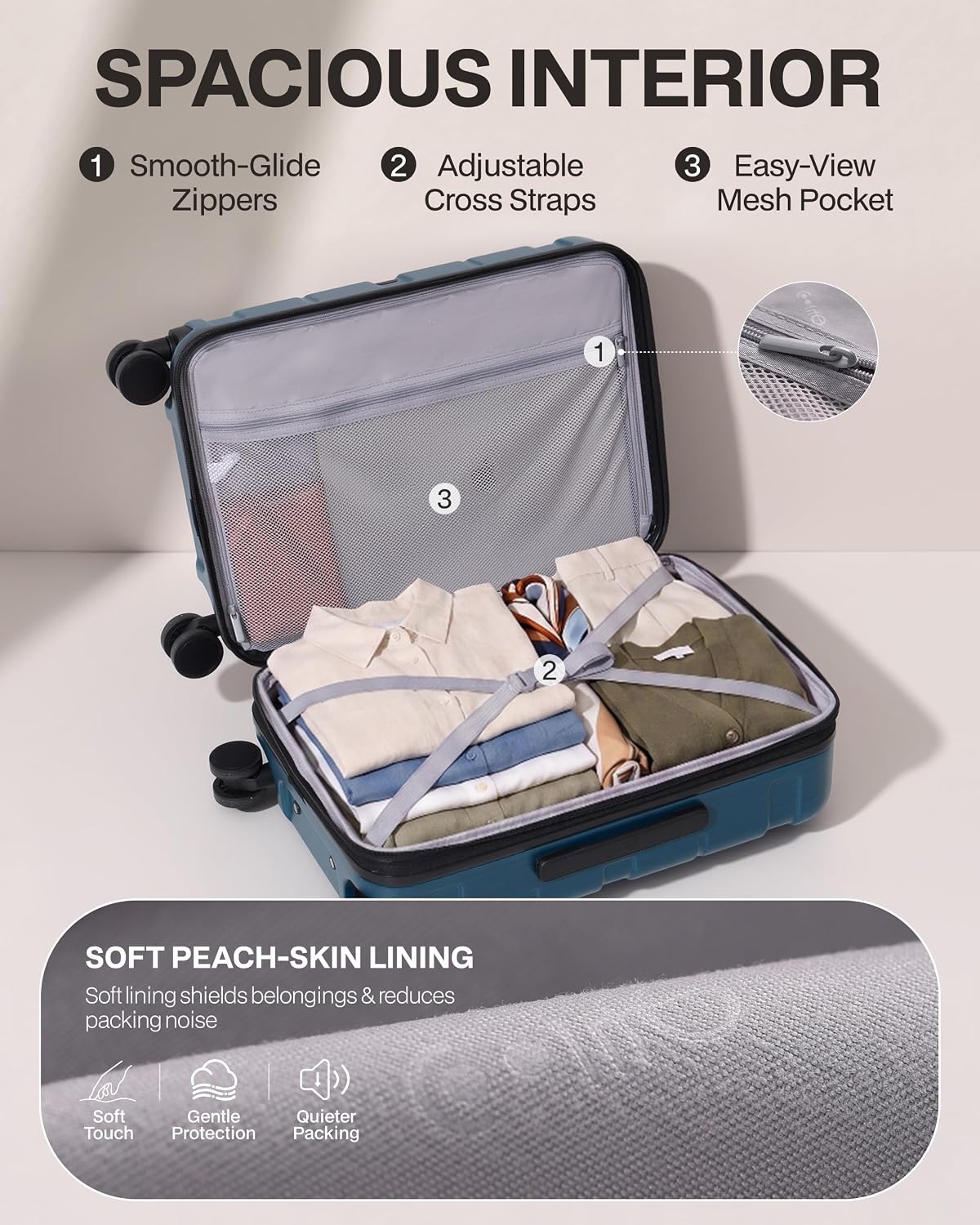 Coolife Medium Checked Luggage Hardside Suitcase with Spinner Wheels, 24in | Lightweight ABS+PC, Rolling Travel Suitcase with TSA Lock, Spinner Wheels, Durable Zipper, Charcoal