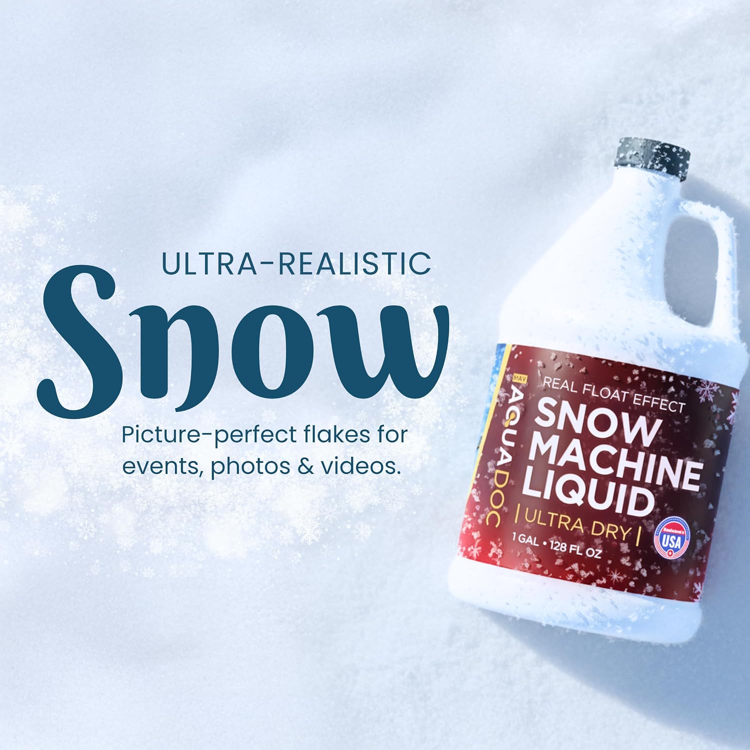 AquaDoc Snow Machine Fluid - Ultra Dry Snowmaker Liquid, 128 oz | Concentrated Formula Creates Fluffy Realistic Flakes Indoors And Outdoors
