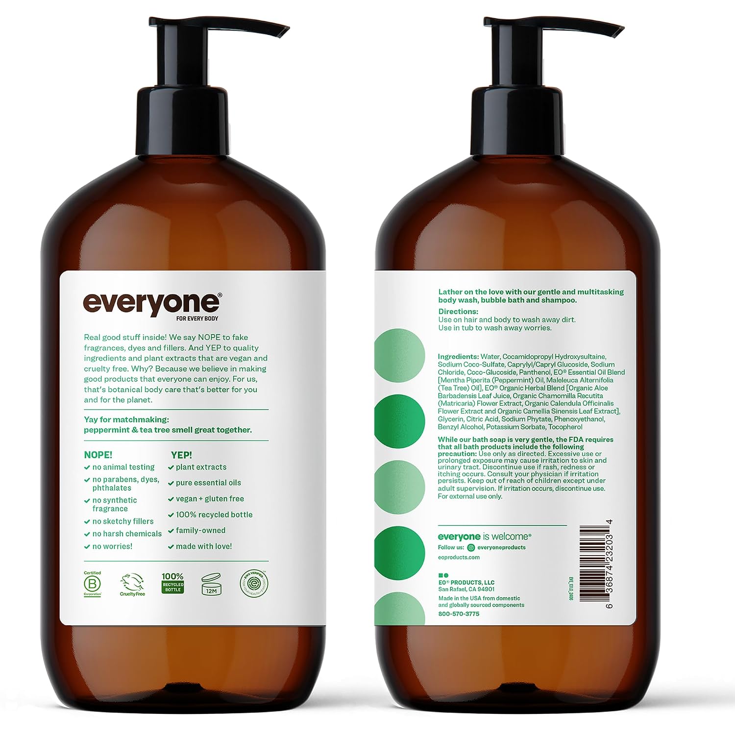 Everyone 3-in-1 Soap Body Wash Bubble Bath Shampoo Coconut Lemon 32oz 2pk | Natural essential oil formula | body wash | shampoo | bubble bath in one | coconut lemon scent | bulk value 2-pack