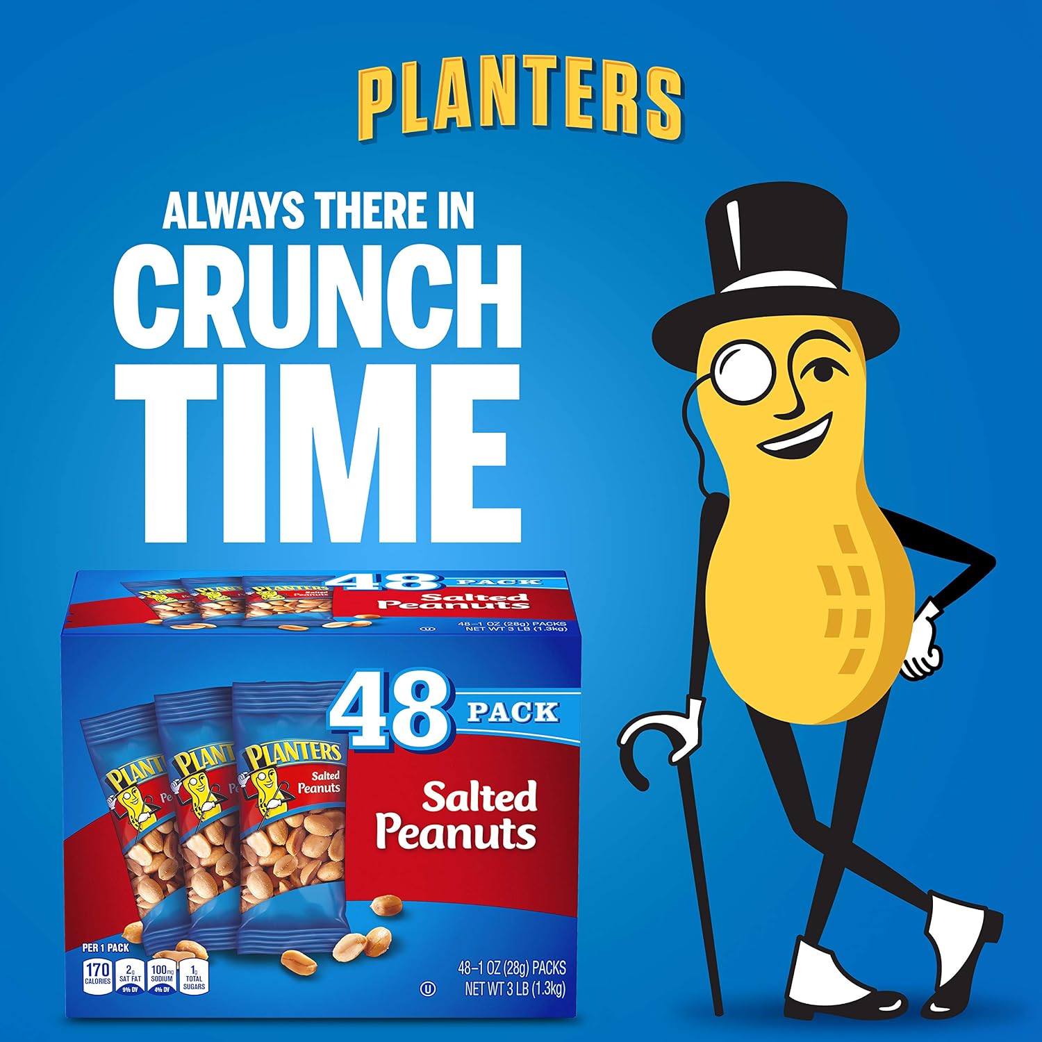 PLANTERS Salted Peanuts, Plant Based Protein Snacks, 1 Oz (48 Ct) | Roasted Salted Nuts Snack Packs. Kosher. Bag. Snacks for Adults. Individual Snacks