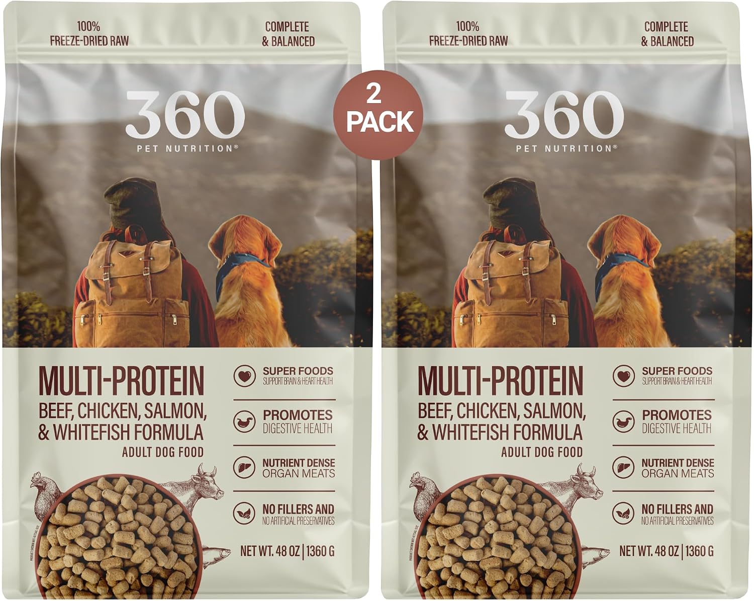 360 Pet Nutrition Freeze-Dried Raw Dog Food – Multi-Protein with Beef, Chicken, Fish, Liver & Organs