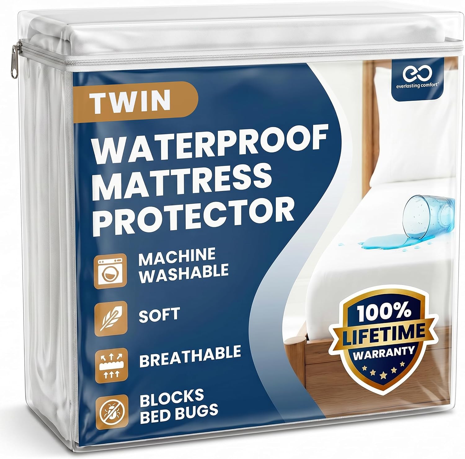 Everlasting Comfort Premium Queen Size Mattress Protector - Waterproof & Hypoallergenic, Noiseless Design, Washable Cover, 18" Deep Pocket, Bed Bug & Dust Mite Proof Cover for Sleep Hygiene