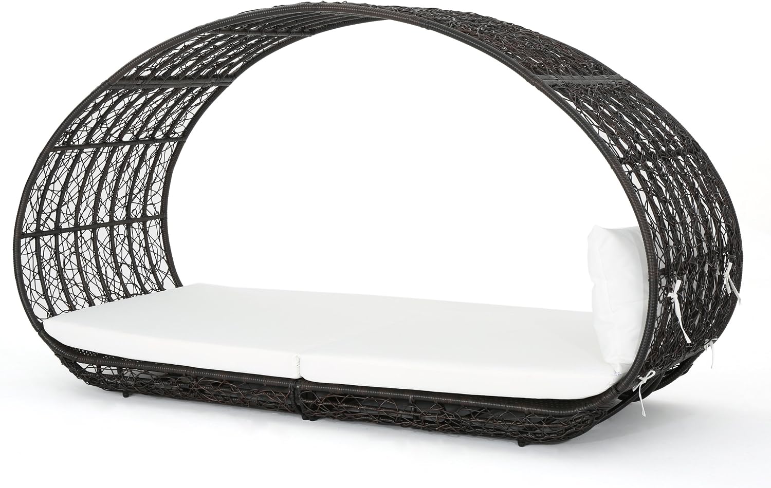 GDFStudio Outdoor Wicker Overhead Canopy Daybed Water Resistant Cushion (Grey/White)