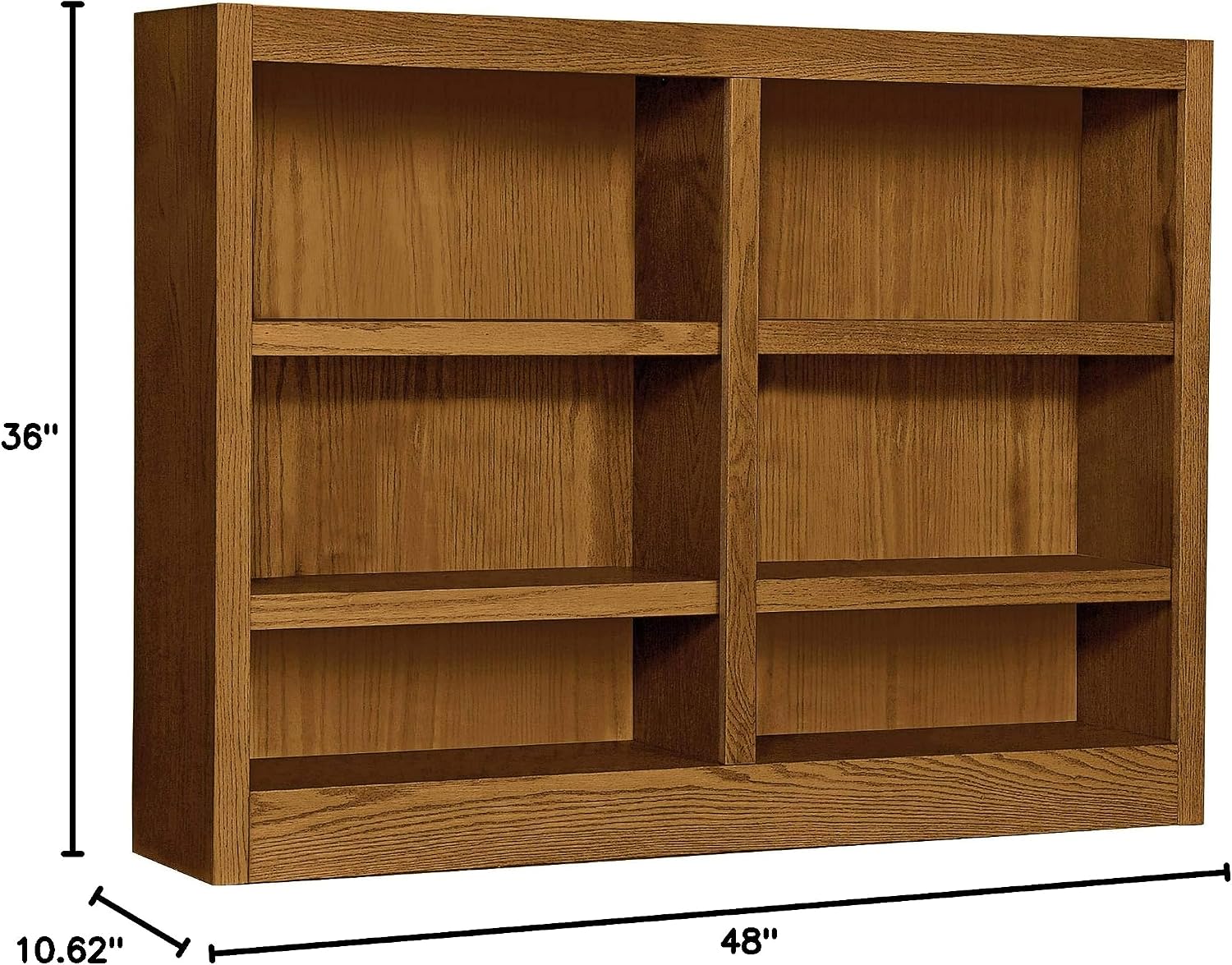 Concepts in Wood MI4836 6 Shelf Double Wide Wood Bookcase, 36 inch Tal (Oak)