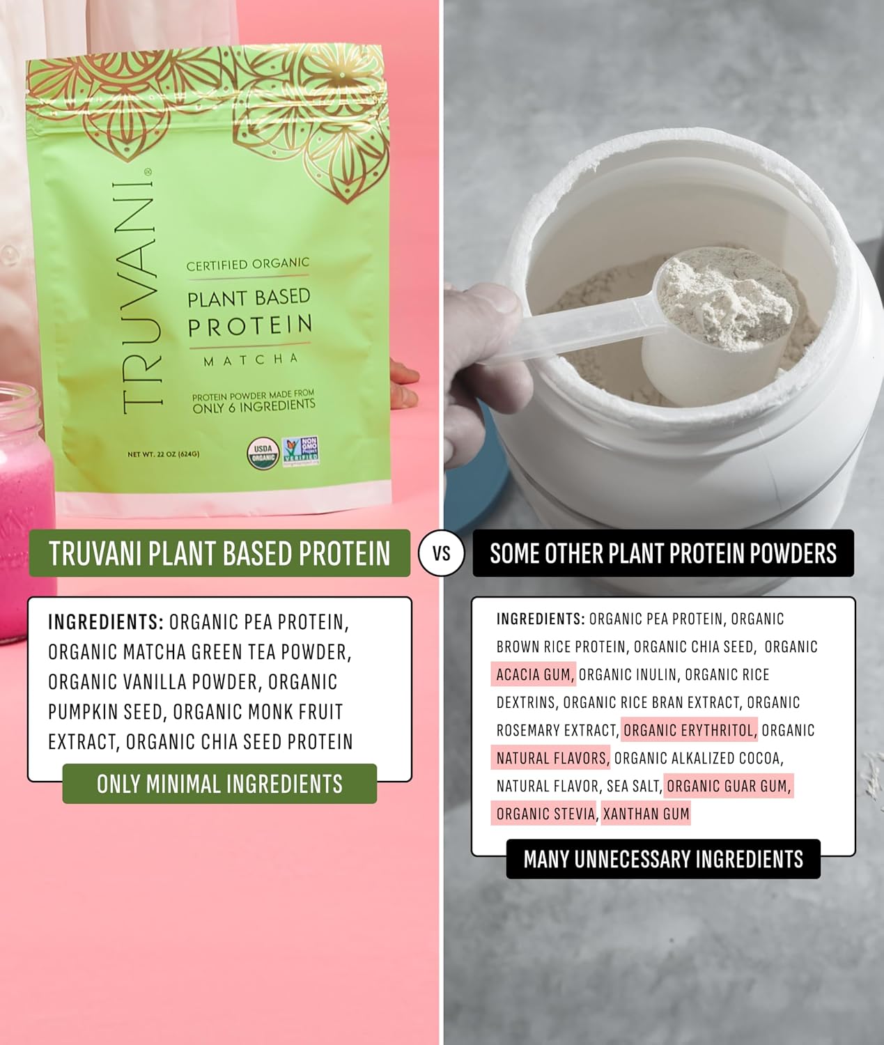 Truvani Organic Plant Based Protein Powder | Chocolate | 1 Serving