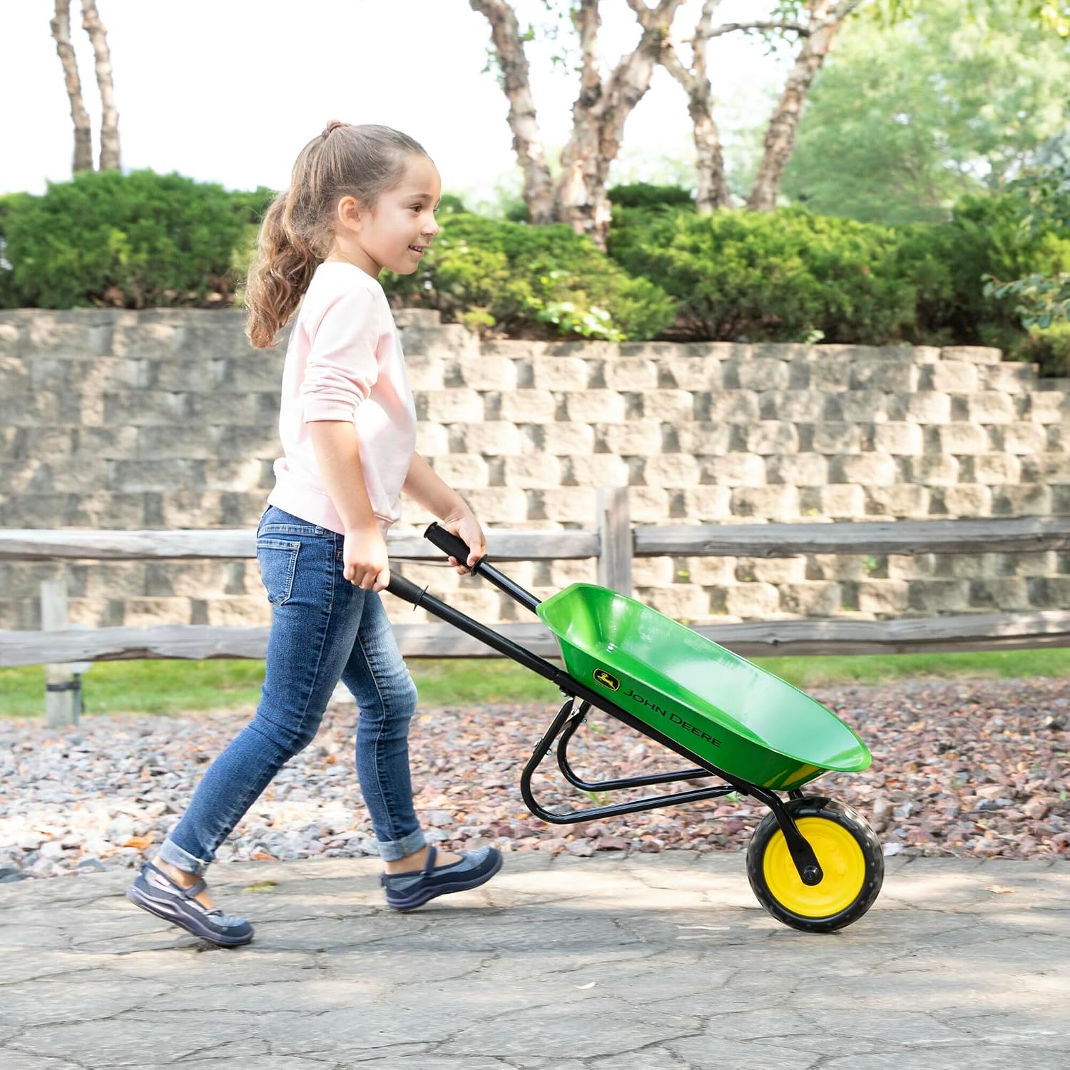 TOMY John Deere Kids Wheelbarrow - 34 Inch - Kids Gardening Tools - John Deere Toys - Ages 2 Years and Up