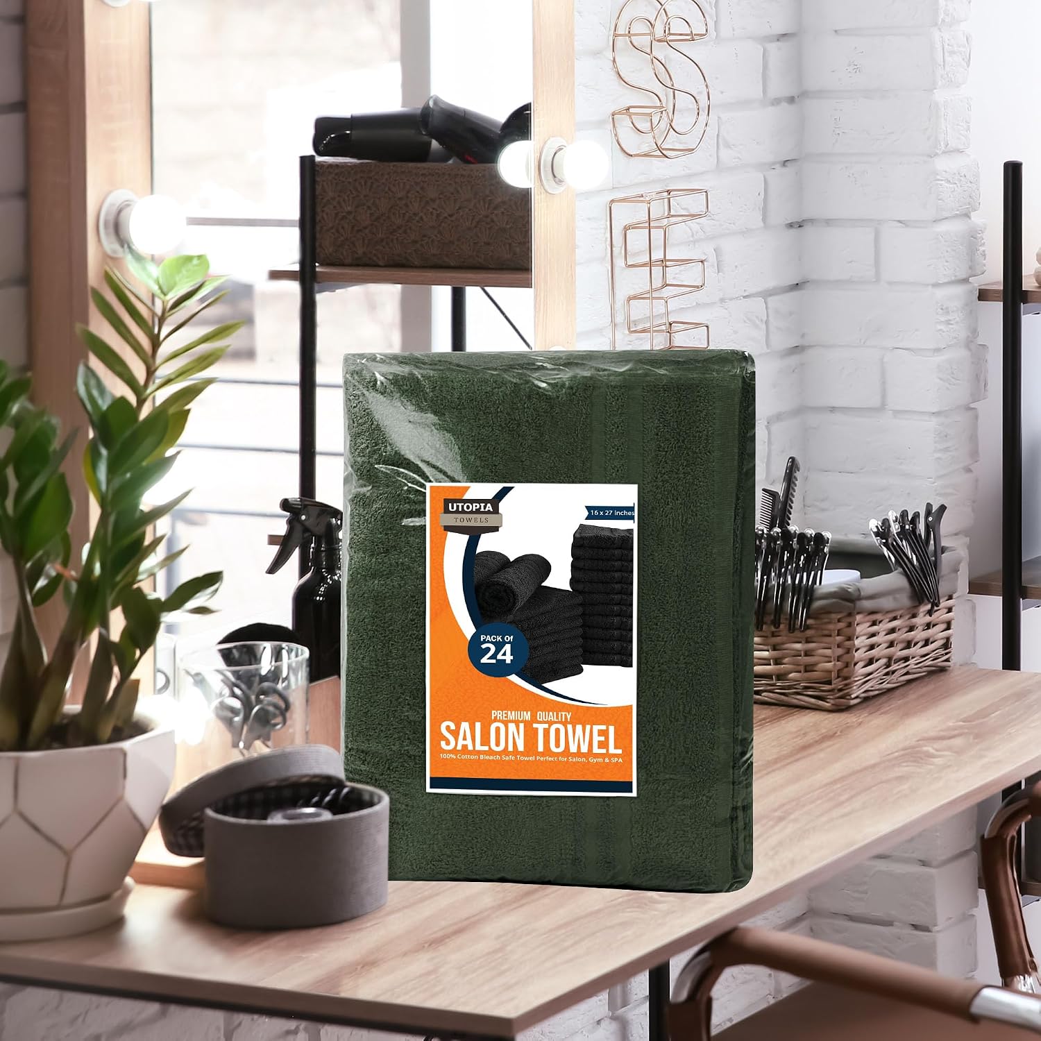 Utopia Towels Bleach Proof Salon Towels, Pack of 24, 16x27 in, Black | Bleach Safe 100% Cotton Salon Towels - Super Absorbent, Durable Ideal for Salon