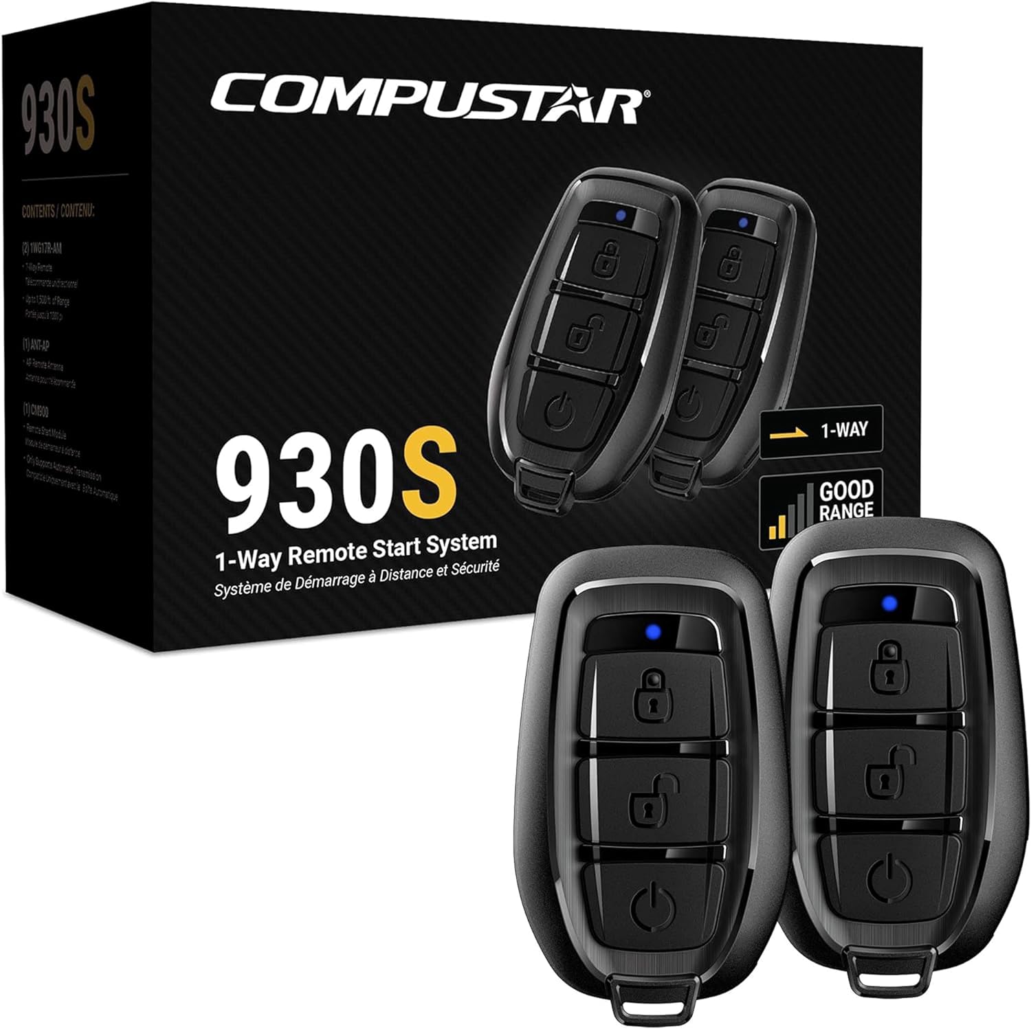 Compustar CS930-S All-in-One Remote Start Bundle - Two (1-Way), 3-Button Remotes G17 AM Water-Resistant Remotes 1,500-Ft. Max Range Keyless Entry Remote-Start-System