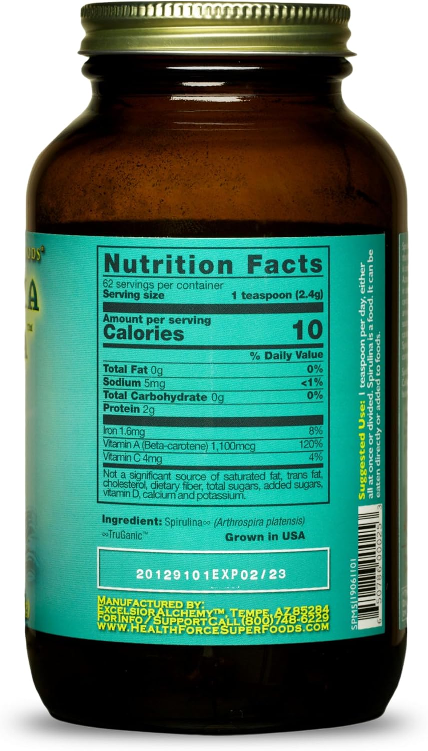 HealthForce SuperFoods Spirulina Manna - 5.25 oz Spirulina Powder - All Natural Nutrient Rich Superfood with Vitamins, Minerals