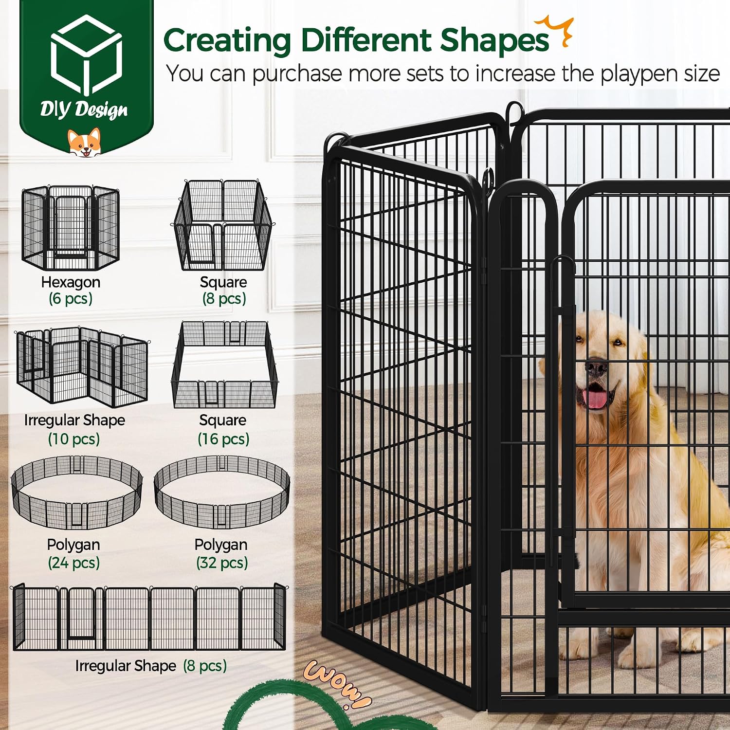 Yaheetech Dog Playpen 24in 16 Panels Pet Fence for Indoor Yard RV Camping | Easy Setup, Heavy Duty Rustproof Frame with Secure Latch Door, DIY Layouts,Foldable Storage, for Puppies & Small Dogs