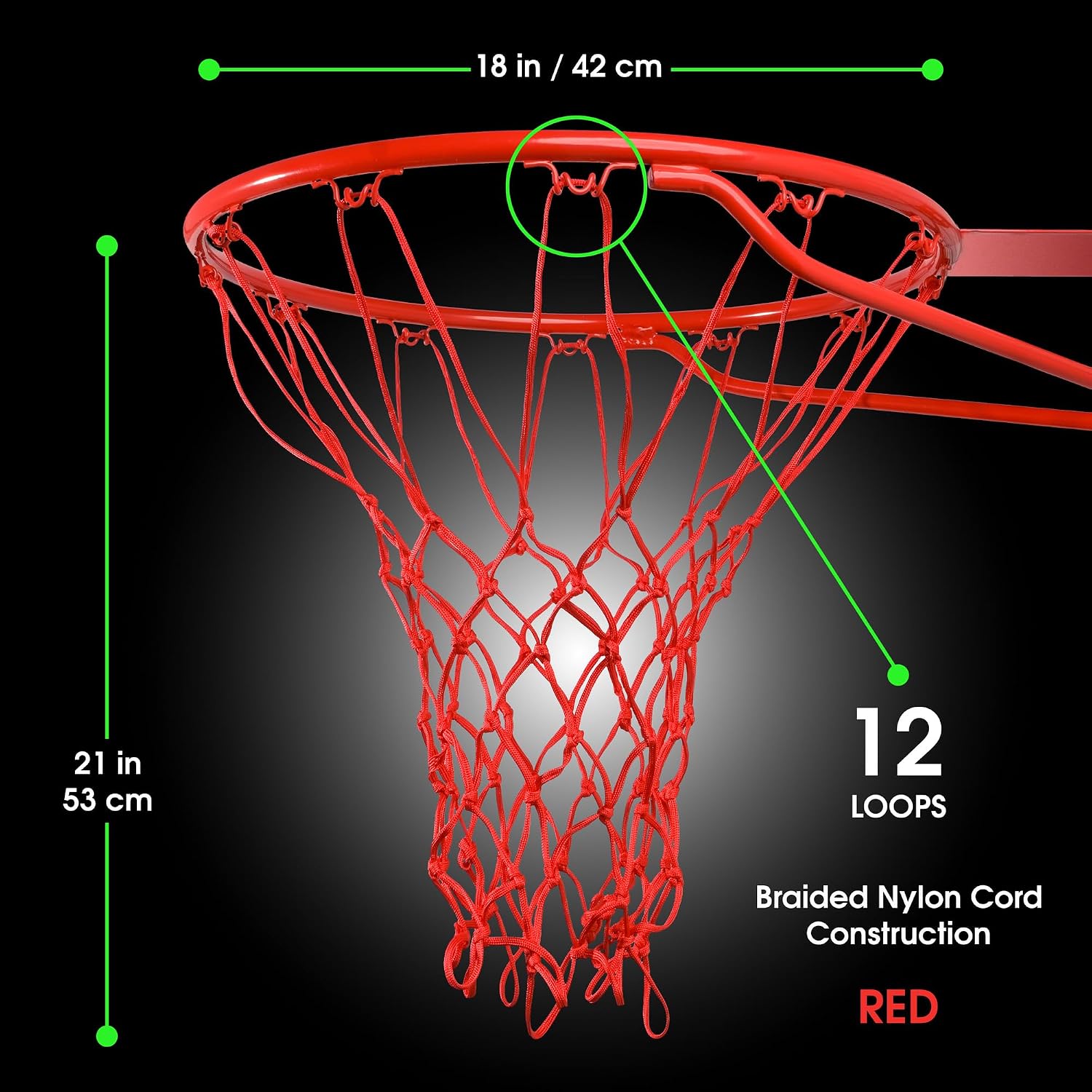 Cannon Sports Heavy Duty Basketball Net Replacement - 21 Inches - 12 Loop Standard Size - Weather Resistant for Indoor/Outdoor Courts - Fits All Standard Rims