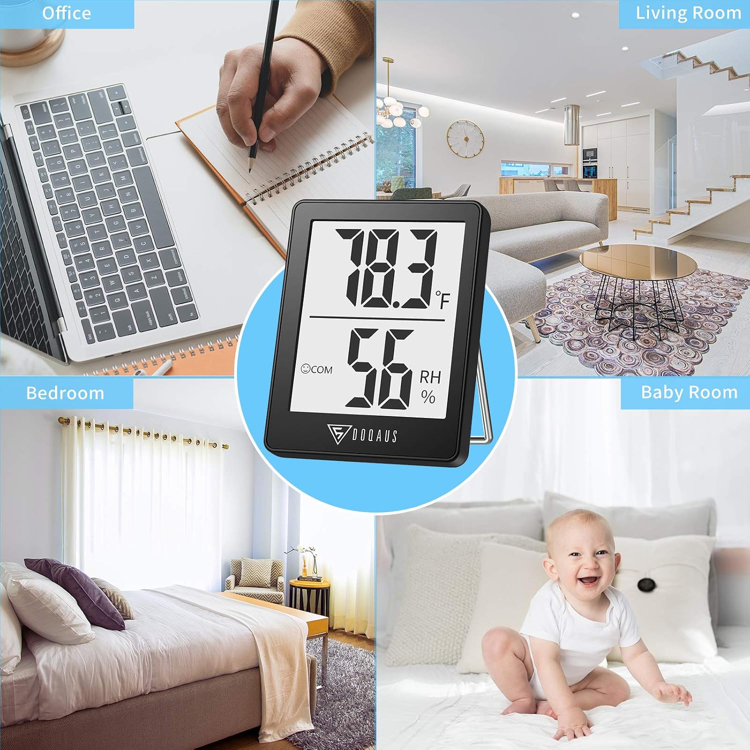 DOQAUS 3 Pack Digital Hygrometer Indoor Thermometer Humidity Monitor Black
