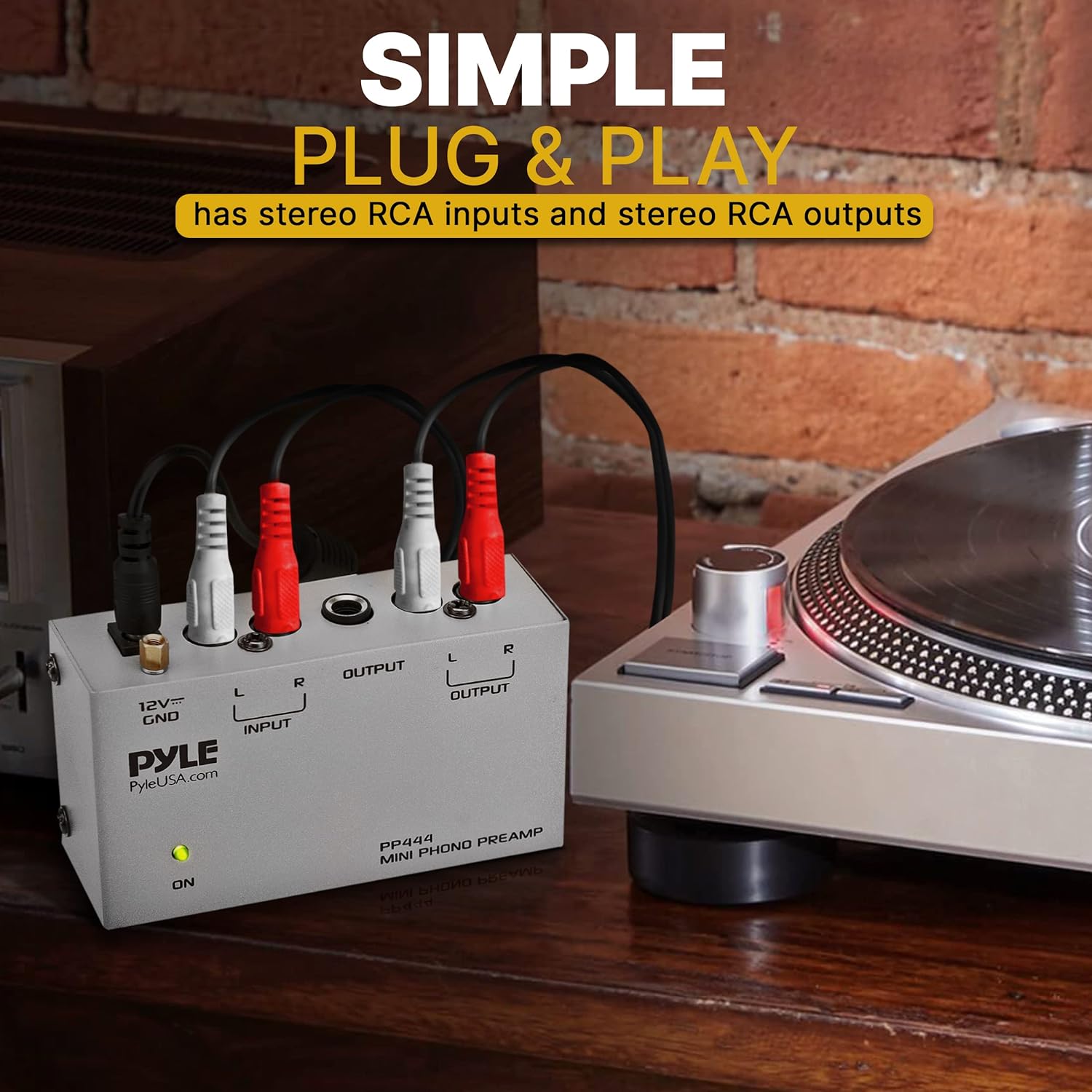 Pyle Ultra Compact Phono Preamp - Mini Turntable Preamp for Audio - Guitar
