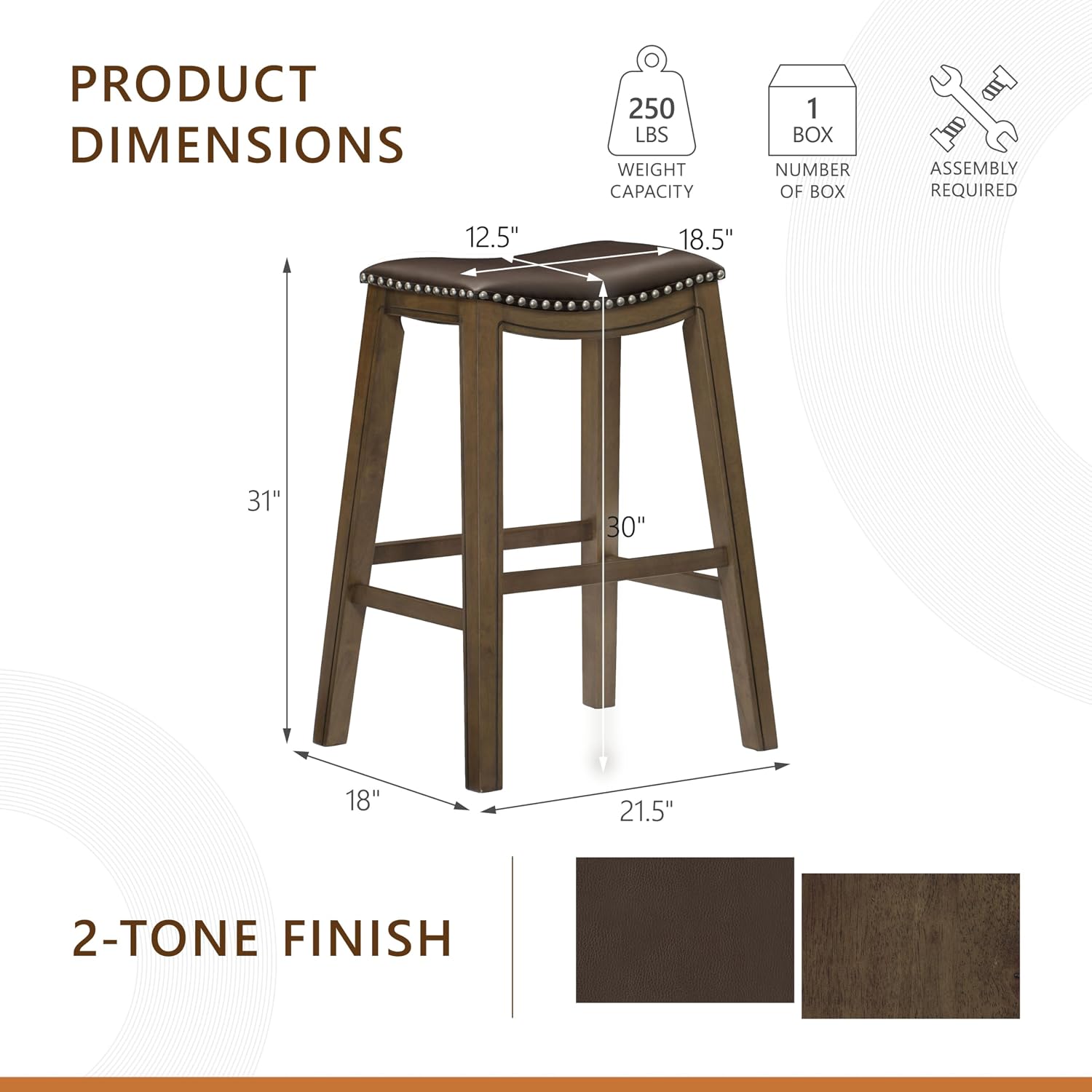 Lexicon Ordway Solid Wood Counter Height Stool - Saddle Kitchen Stool Counter Height Stools for Dining, Armless Chair Seating Options, Perfect for Casual Entertaining Spaces, 25" SH, Black