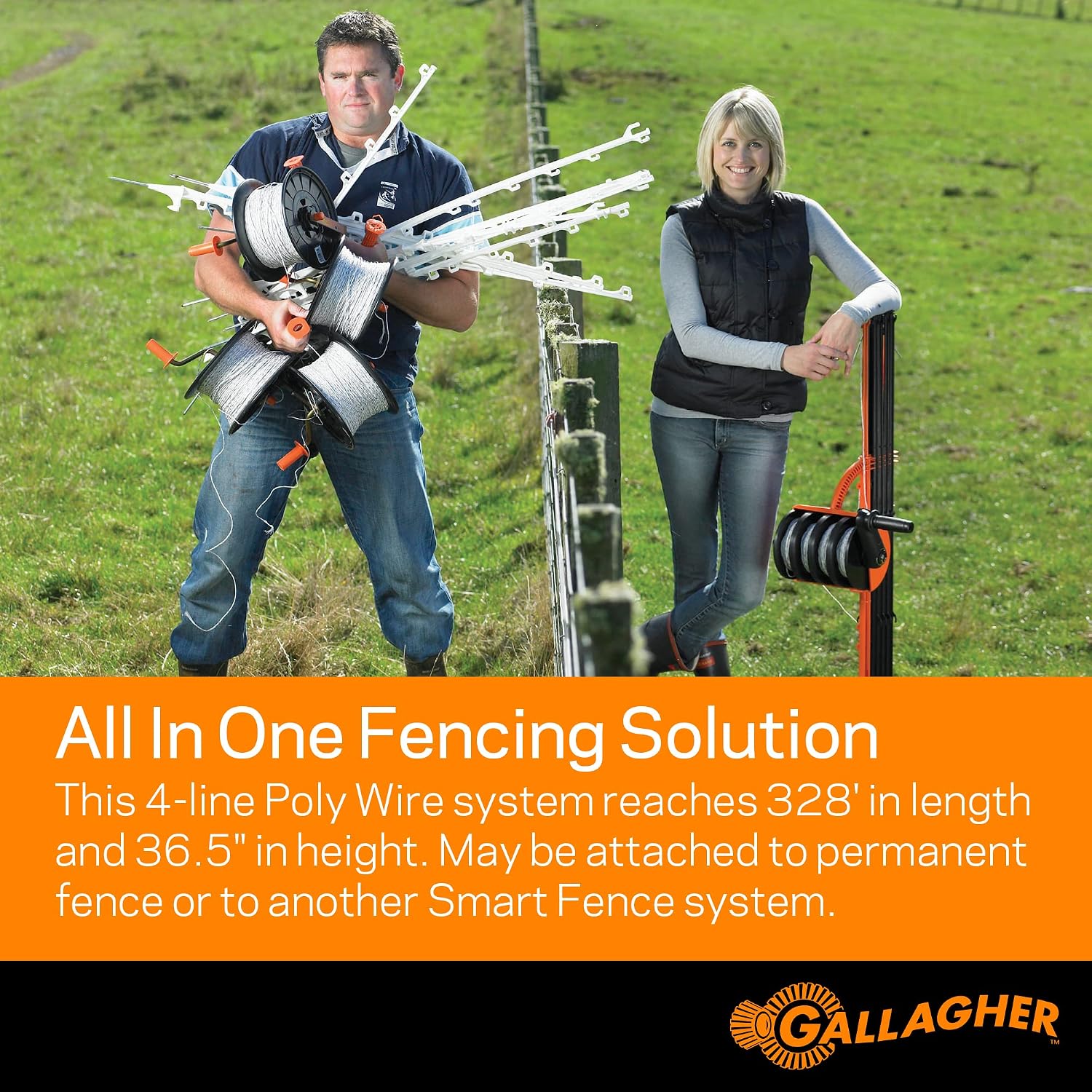 Gallagher Smart Fence 2 Portable Electric Fence for Livestock | 328ft of 4-Strand Electric Fencing, Built-In Posts and Reels