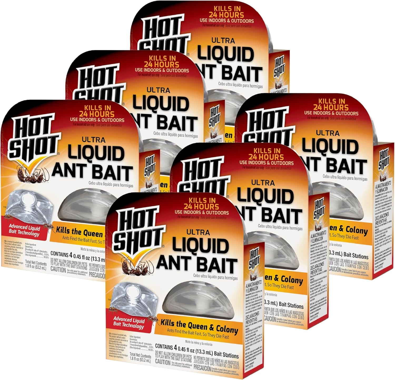 Hot Shot Ultra Liquid Ant Bait, Advanced Liquid Bait Technology Kills Common Household Ants Fast With No Drips Or Spills, 4 Count, Pack of 1 | Kills Common Household Ants In 24 Hours, For Indoor & Outdoor Use, Bait Stations Kill Ants With No Drip or Spil…