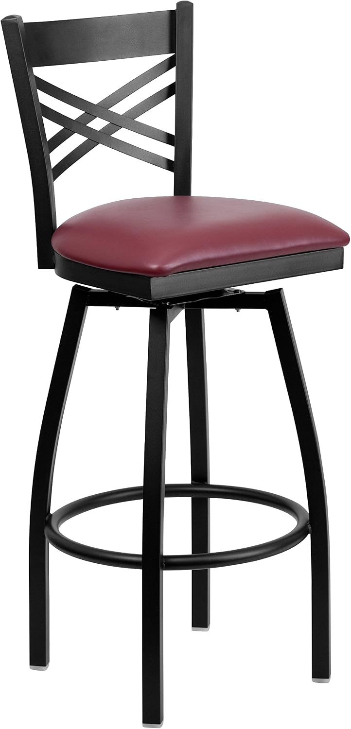 Flash Furniture Hercules Series "X" Back Metal Restaurant Barstool, Modern Upholstered Armless Bar Height Chair for Restaurants and Kitchens, Black | X Back Style, Vinyl Upholstery, Durable Construction, Commercial Use