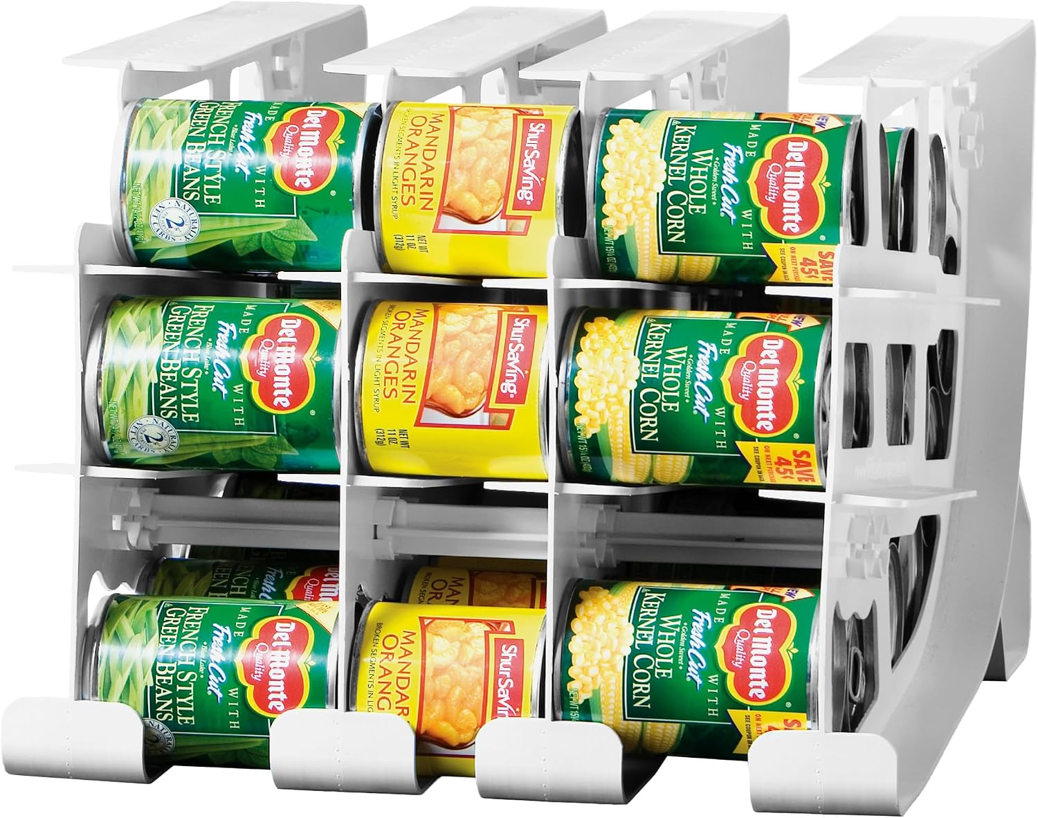 FIFO Countertop Mini Can Tracker Holds 30 Standard 10-24 Oz Can Sizes, White| Stackable & Adjustable Can Organizer for Pantry, USA Made, White