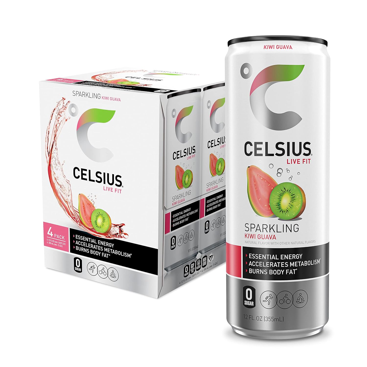 CELSIUS Sparkling Orange, Sugar Free Energy Drink, 12 Fl Oz (Pack of 4)