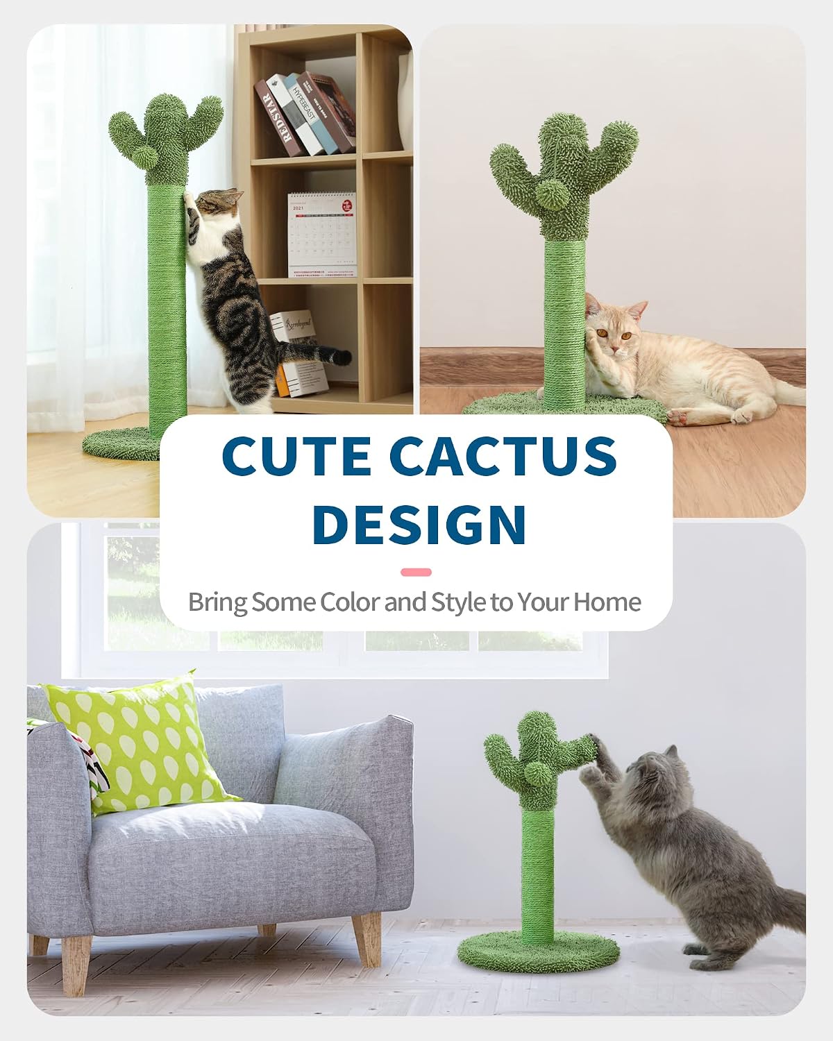 Made4Pets Cactus Cat Scratching Post for Small Indoor Cats & Kittens, 21.7"