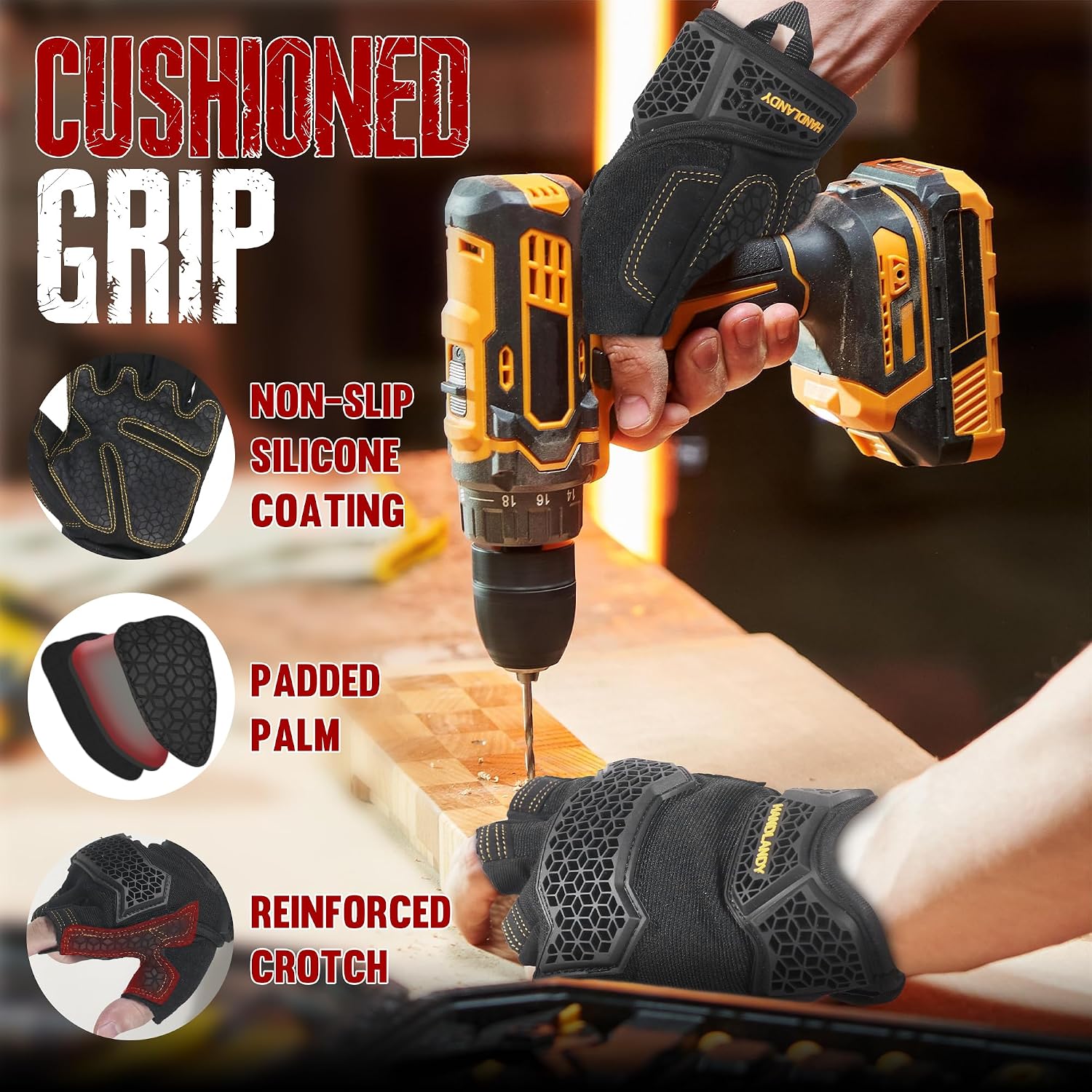HANDLANDY Framer Work Gloves Open-Finger Carpenters Gloves, Fingerless Gaming Gloves for Tactical Shooting, Airsoft, Hunting, Police Work and Hiking L