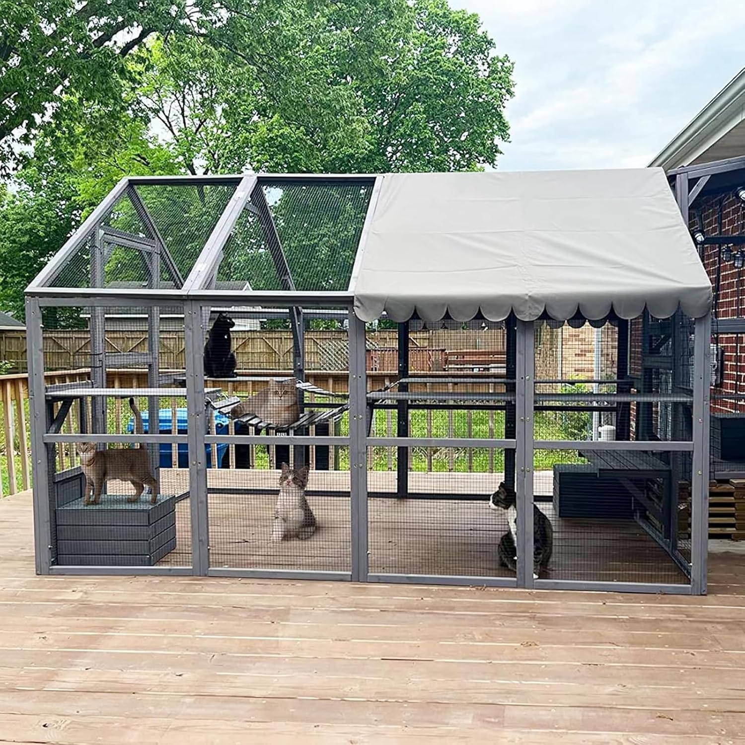 Aivituvin Cat House Outdoor Cat Catio Wooden Large Enclosure with Run on Wheels 70.9" Upgraded Version Catio with Reinforcement Strip