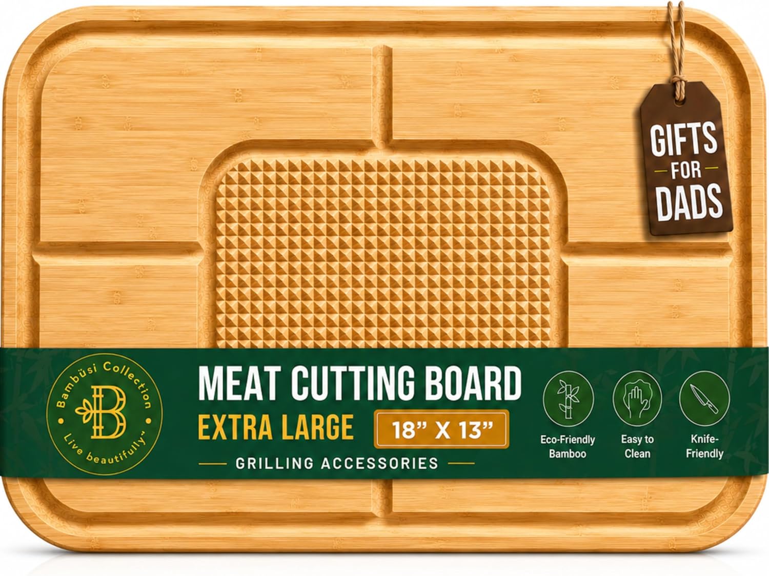 Wood Cutting Board for Kitchen - 1 Inch Thick Bamboo Wooden Chopping Board, Butcher Block Cutting Board with Juice Groove, Handles, Large Meat Cutting Board, Charcuterie Serving Board, 16 x 11