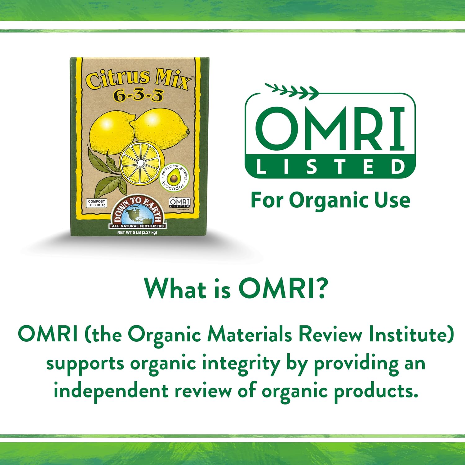 Down To Earth All Natural Fertilizers Organic Citrus Mix - 6-3-3, 1 lb | Plant Food for Lemons, Limes, Oranges, Avocados, Fruit Trees, Vines, Contains Nitrogen, Zinc, Iron, For Blossoms and Fruits