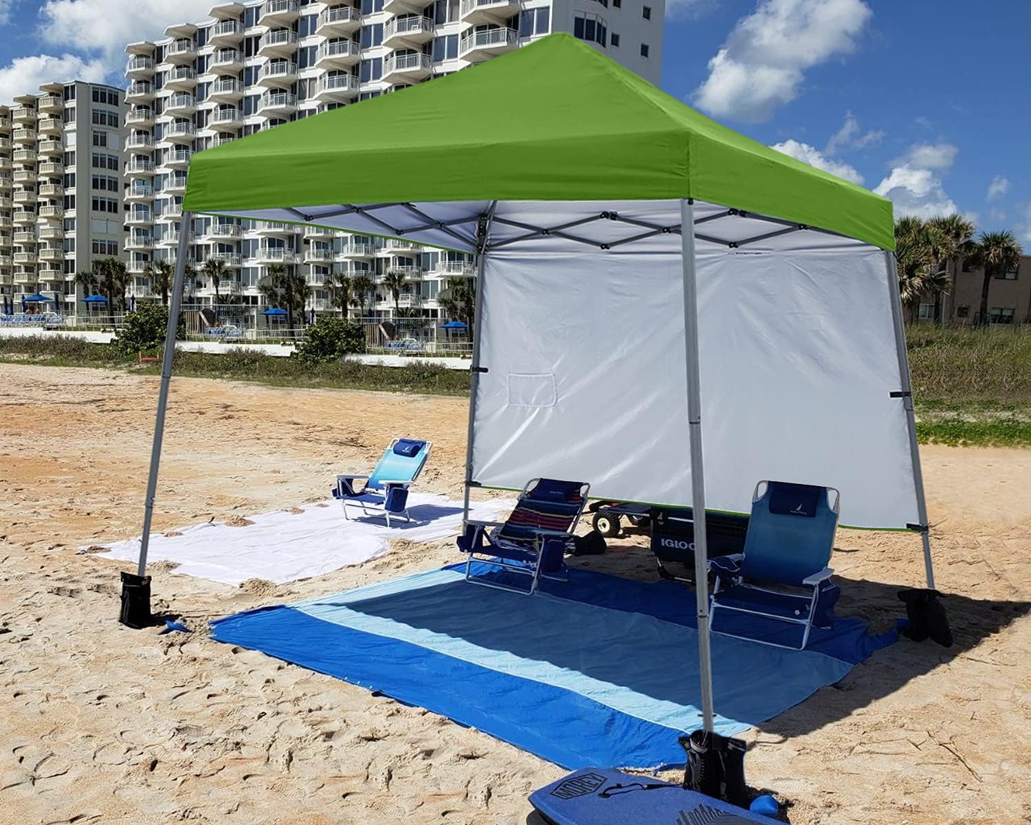 ABCCANOPY Outdoor Pop Up Canopy 10x10 Beach Camping Canopy with 1 Sun Wall, Bonus Backpack Bag, Stakes and Ropes, Sky Blue | Backpack Carry Bag, Stakes & Guy Ropes Included, Easy Setup; For Beach, Camping, Backyard