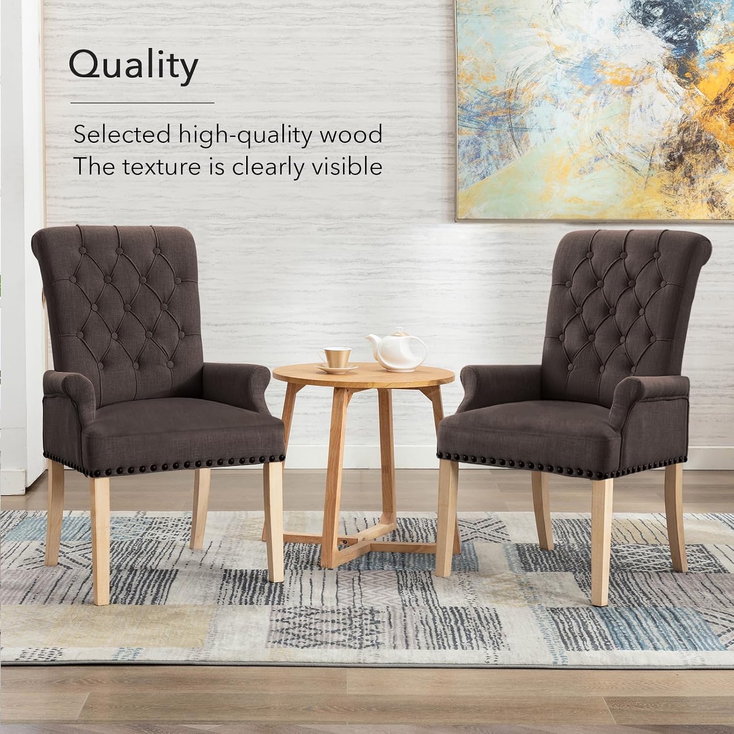 adochr Dining Chairs with Arms,Linen High Back Dining Room Chairs, Beige