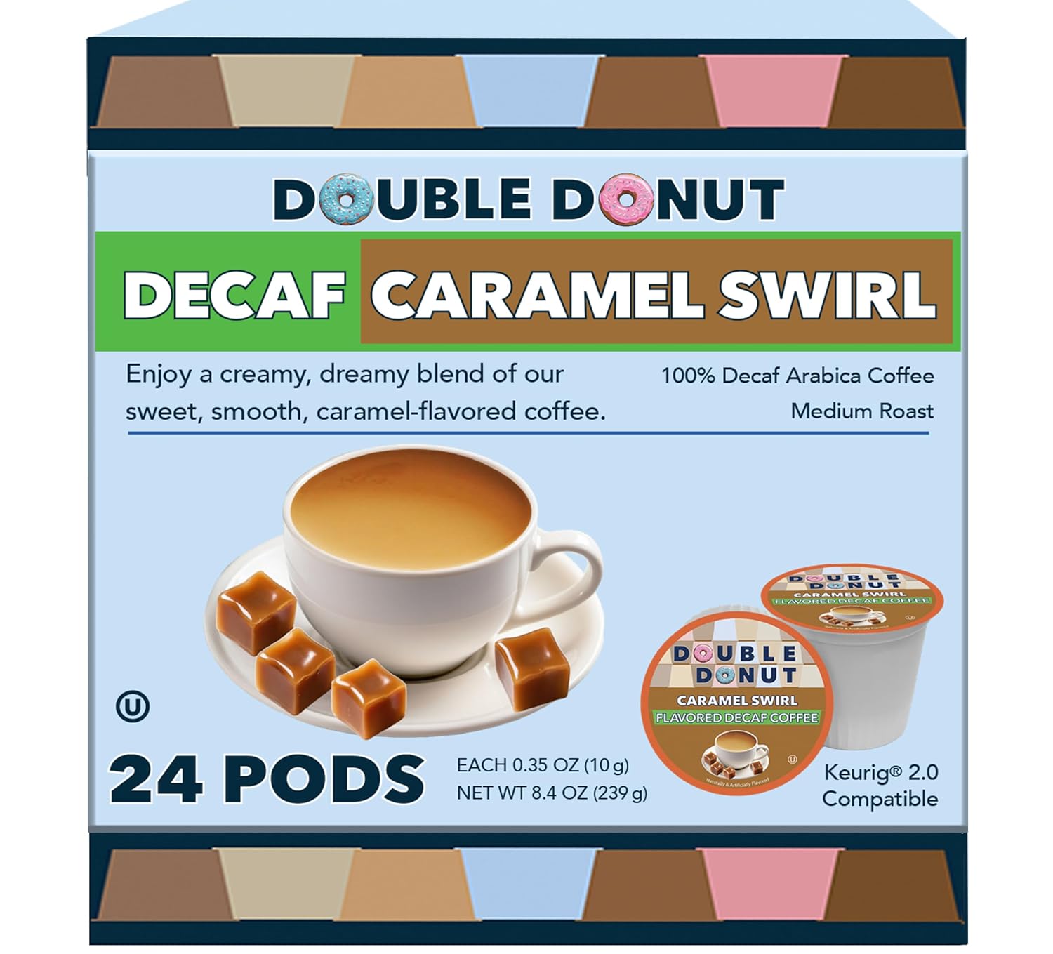 Double Donut Coffee Double Donut Medium Roast Decaf Coffee Pods, Classic, for Keurig K-Cup Machines, 24 Single-Serve Capsules per Box