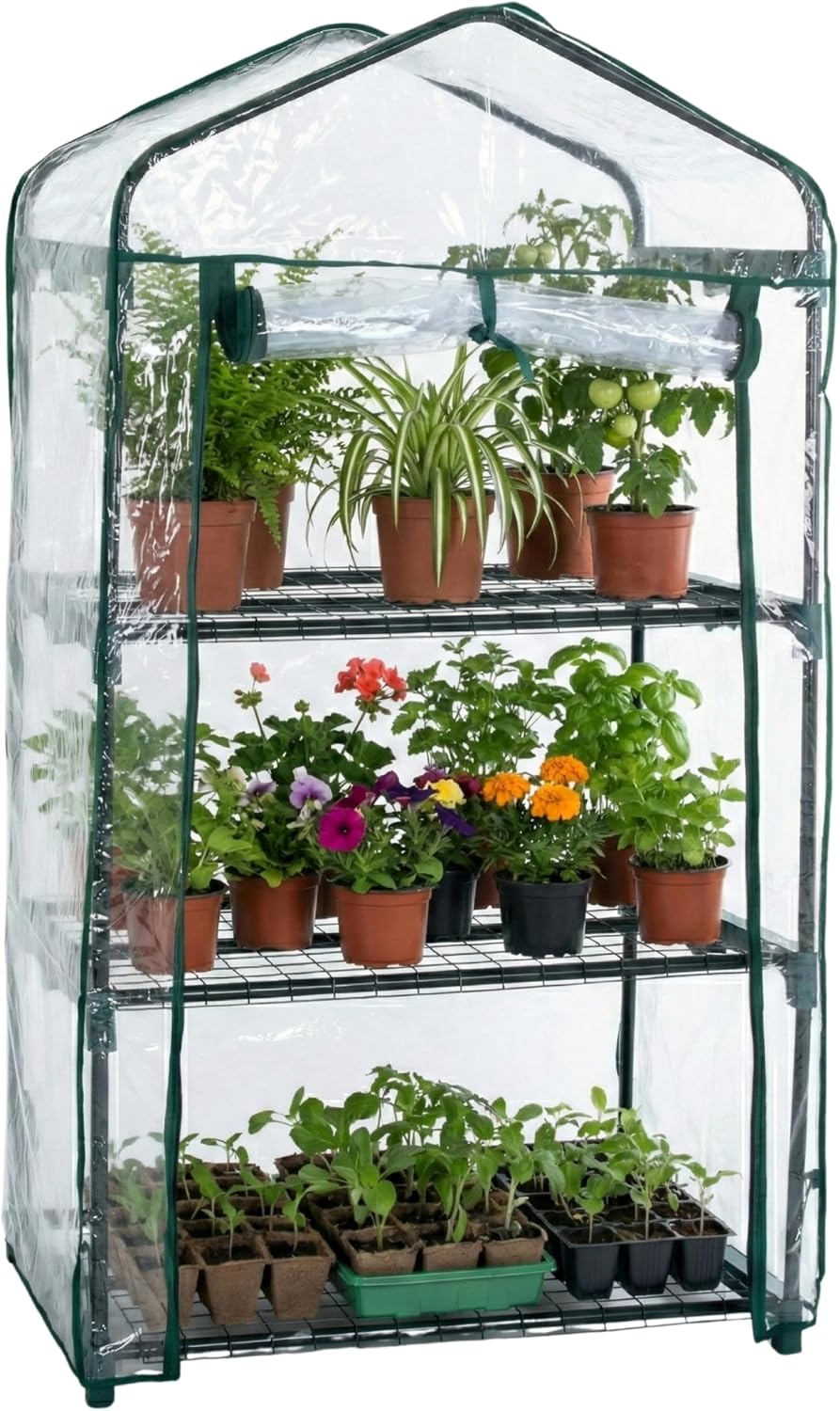 3 Tier Mini Greenhouse - Portable Greenhouse with Rust-Resistant Frame and PVC Cover for Indoor/Outdoor - 27.5x19x50-Inch Green House by Pure Garden