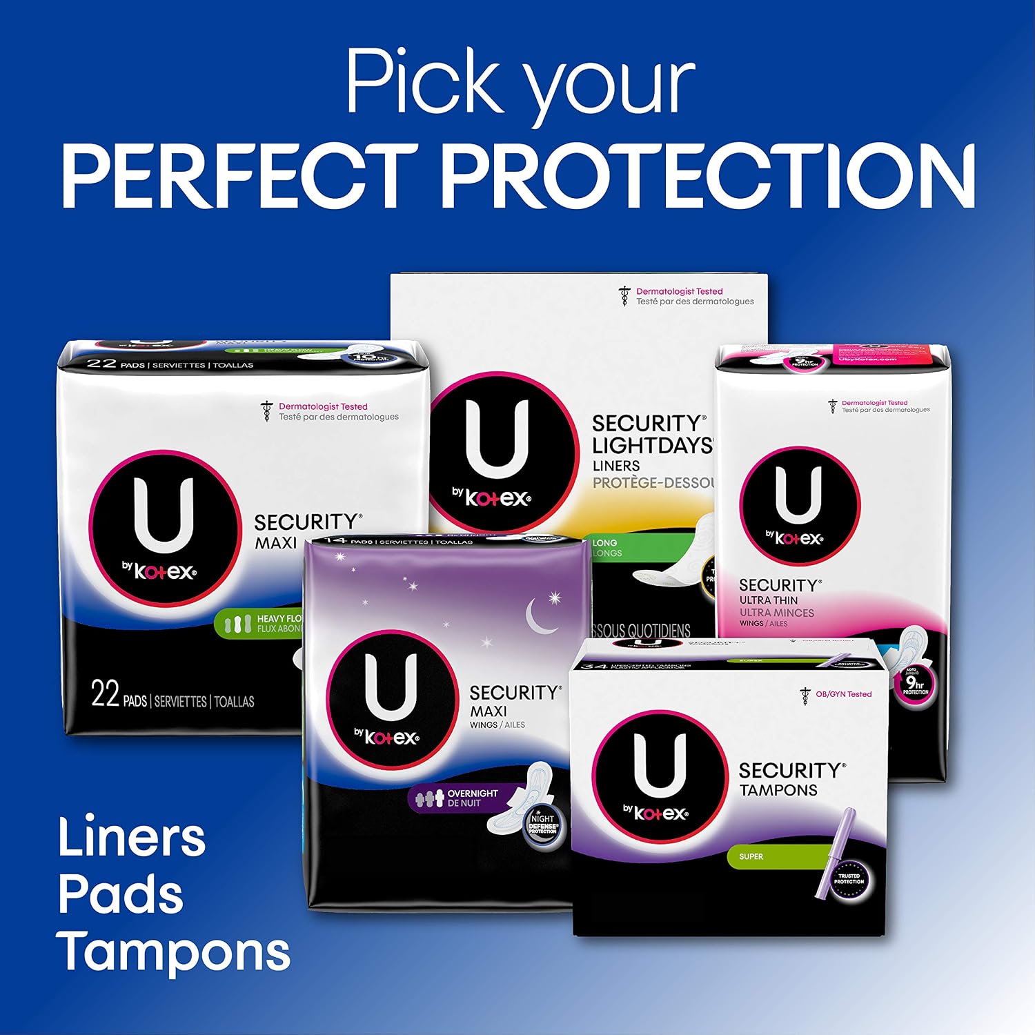 U by Kotex Security Maxi Overnight Pads With Wings, Regular, Unscented, Unscented, 28 Count