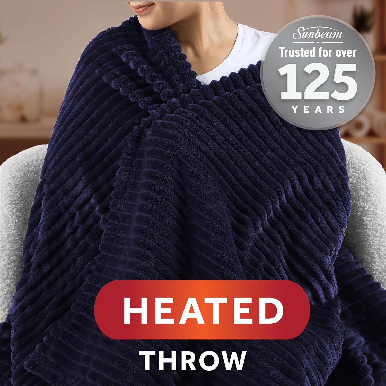 Sunbeam Electric Royal Posh Velvet Heated Blanket, 12 Heat Settings, 12-Hour Selectable Auto Shut-Off, Fast Heating, Warm and Lush, Champagne Color, King, 90" x 100"