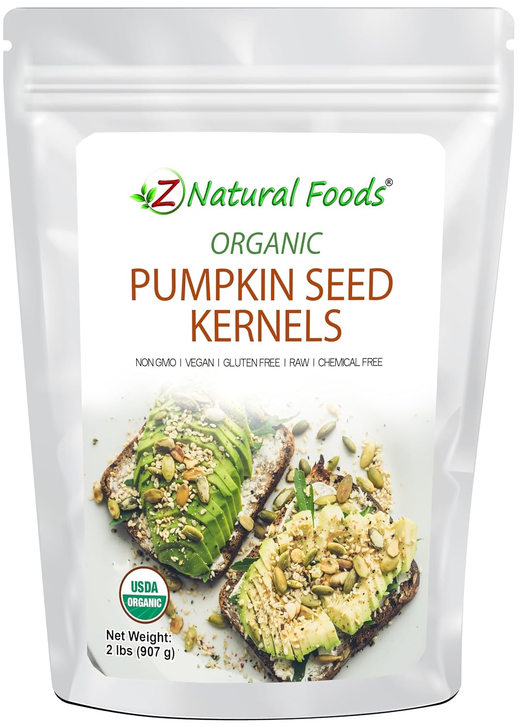 Z Natural Foods Organic Raw Pumpkin Seeds - Shelled Unsalted Pepitas, 2 lb