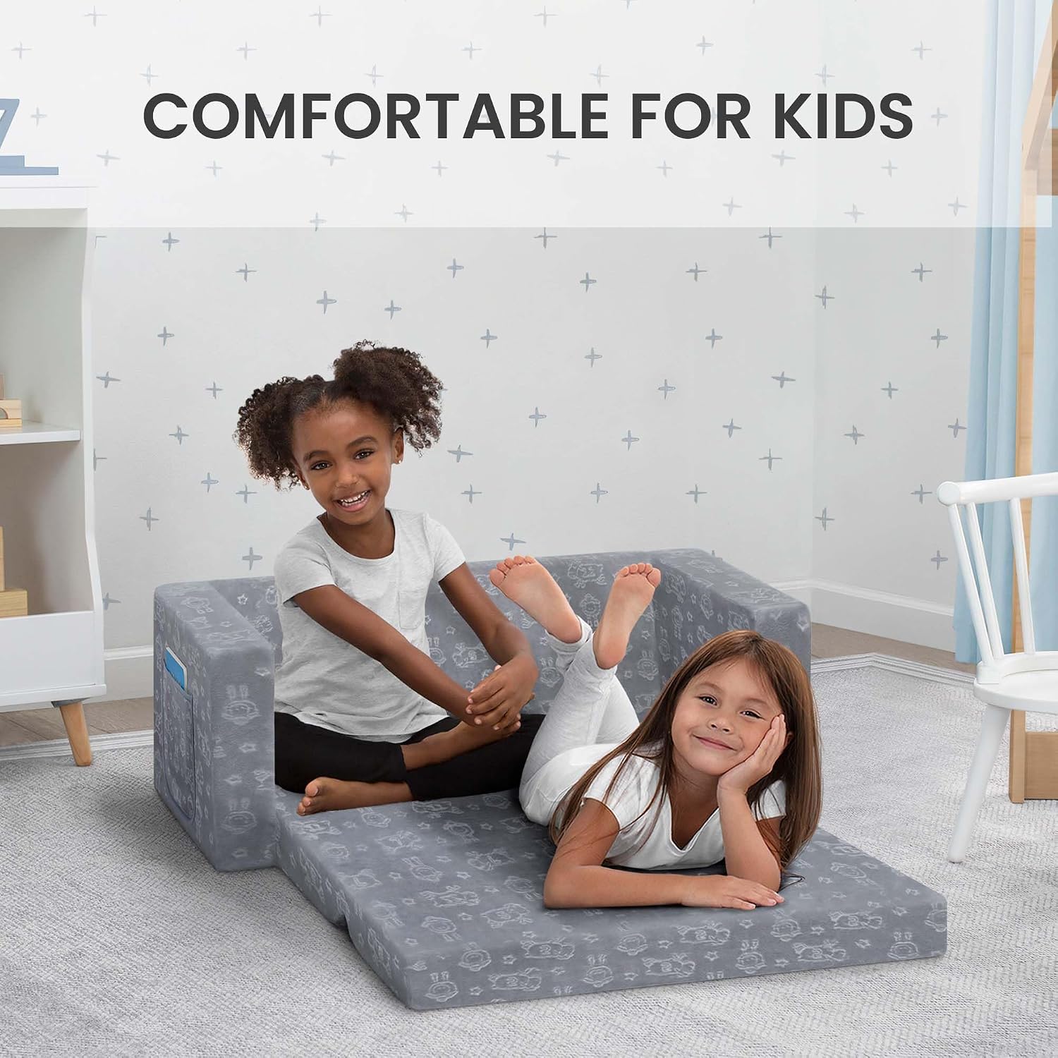 Delta Children - Serta Perfect Sleeper Kids 2-Seater Sofa, Convertible 2-in-1 Flip Open Toddler Couch Sleeper, Foam Chair for Playroom & Bedroom