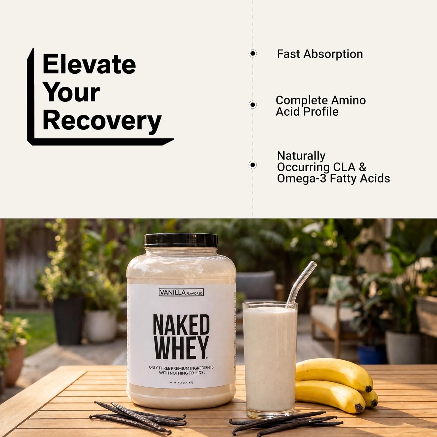 NAKED Whey 5LB 100% Grass Fed Unflavored Whey Protein Powder - Only 1 Ingredient, NSF Certified, Undenatured, Gluten Free, Soy Free, Promote Muscle Growth and Recovery - 76 Servings