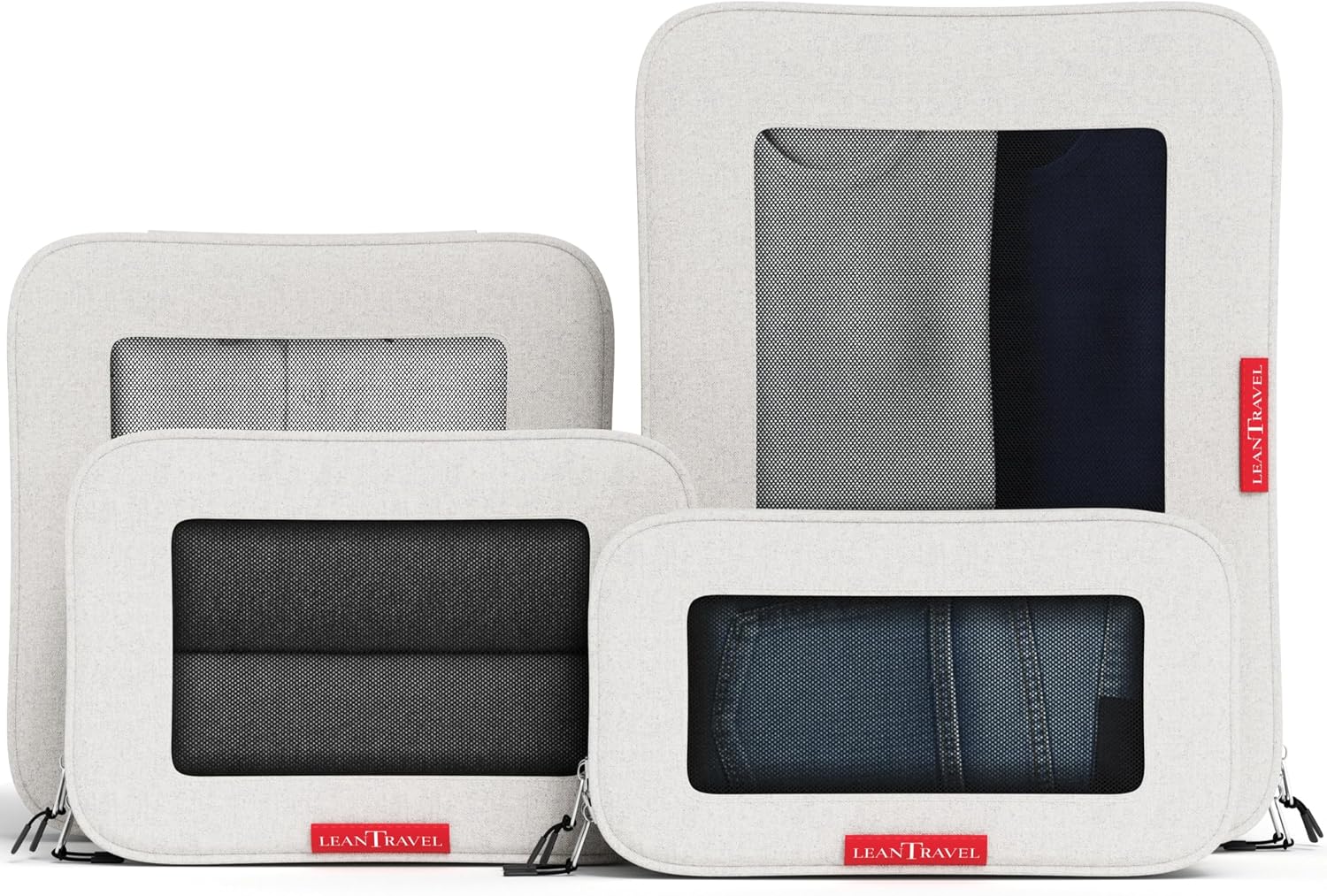 LeanTravel Premium Compression Packing Cubes for Travel - Suitcase Organizer Bags with Double Zipper & Breathable Mesh Panel - Space Saving Carry On Luggage Essentials (6-Pack, Grey)