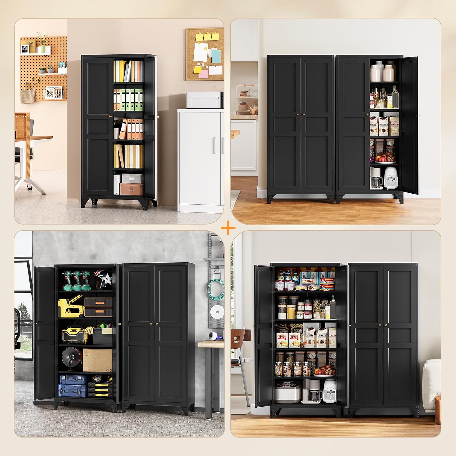 Metal Storage Cabinet with 2 Doors and 4 Adjustable Shelves - 61" White Kitchen Pantry Storage 5-Tier Tall Steel Cabinets Locker for Kitchen, Living Room, Dining Room