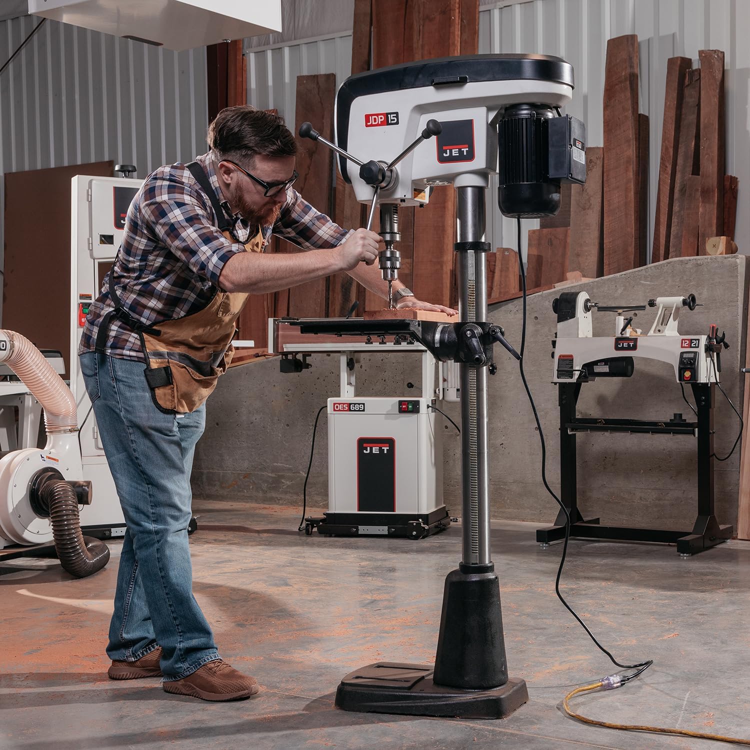 JET 15-Inch Floor Drill Press, 16 Speed, 3/4 HP, 115V 1Ph (Model JDP-15F)