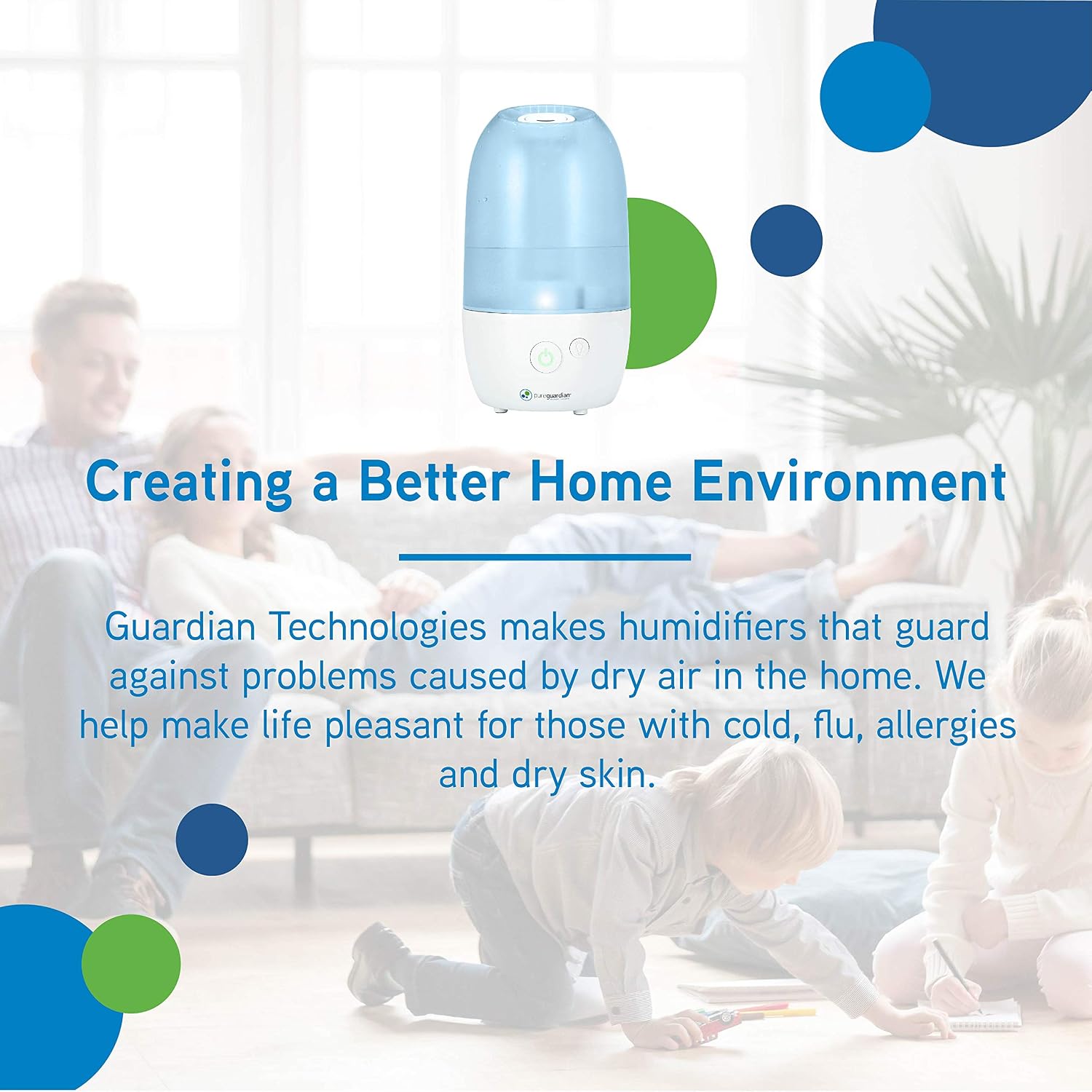 PureGuardian Ultrasonic Cool Mist Humidifier with Aromatherapy Tray, 70-Hour Run Time, 1-Gallon Tank Capacity, 320 Sq. Ft. Coverage for Small Rooms